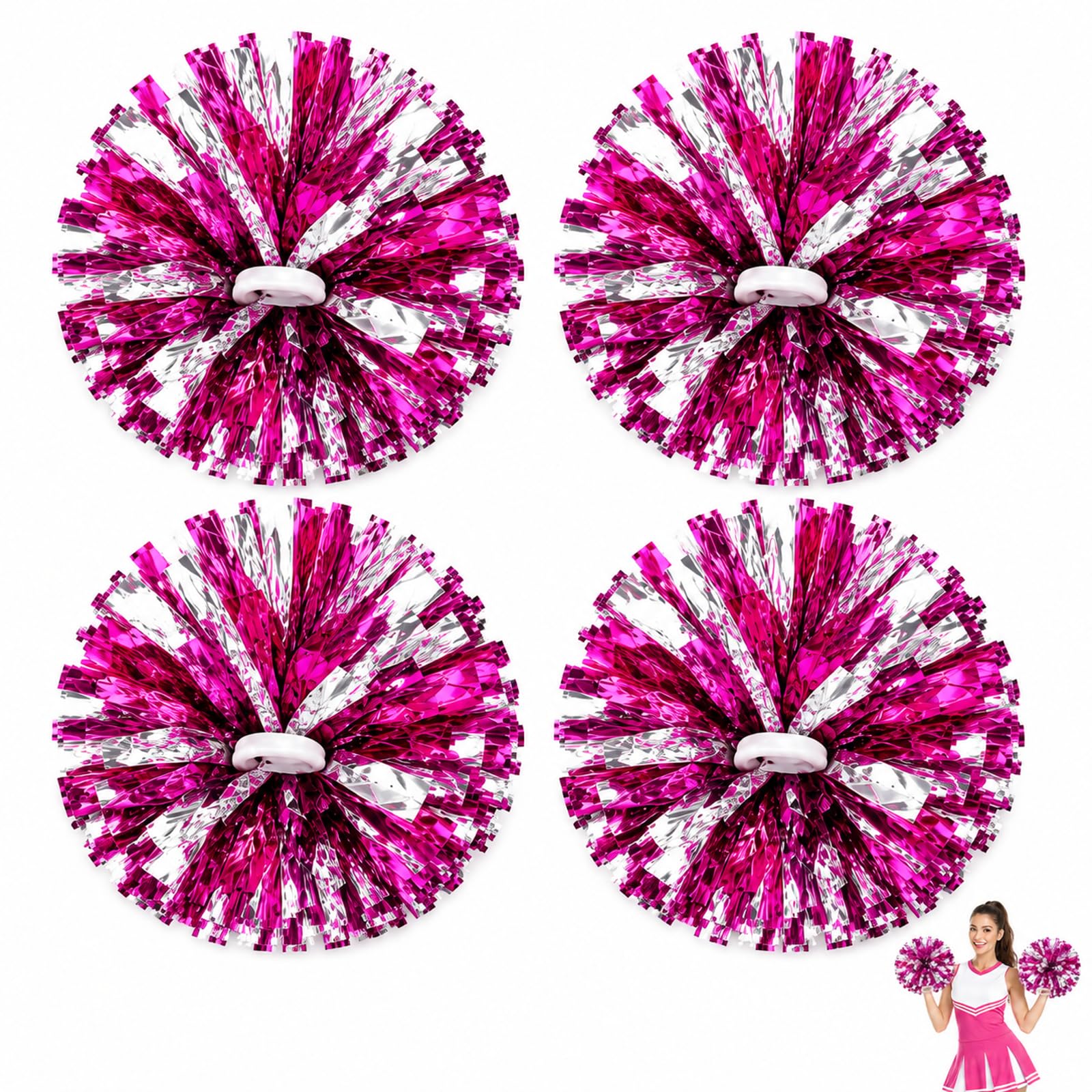 4PCS Cheerleader Pom Poms Pink Grey Ring for Cheerleading