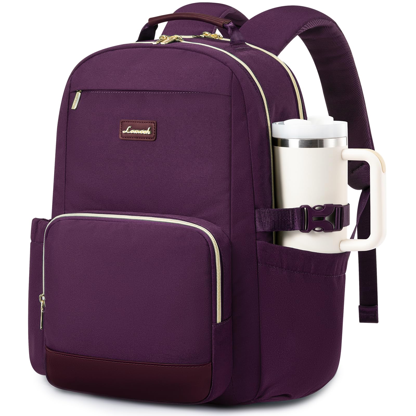 LOVEVOOK Laptop Backpack for Women with Pouch Pocket for Large Capacity Cup,18 Inch Laptop Computer Bag Travel Backpack Purse,Waterproof Work Business Backpack College Teacher Bags,Dark Purple