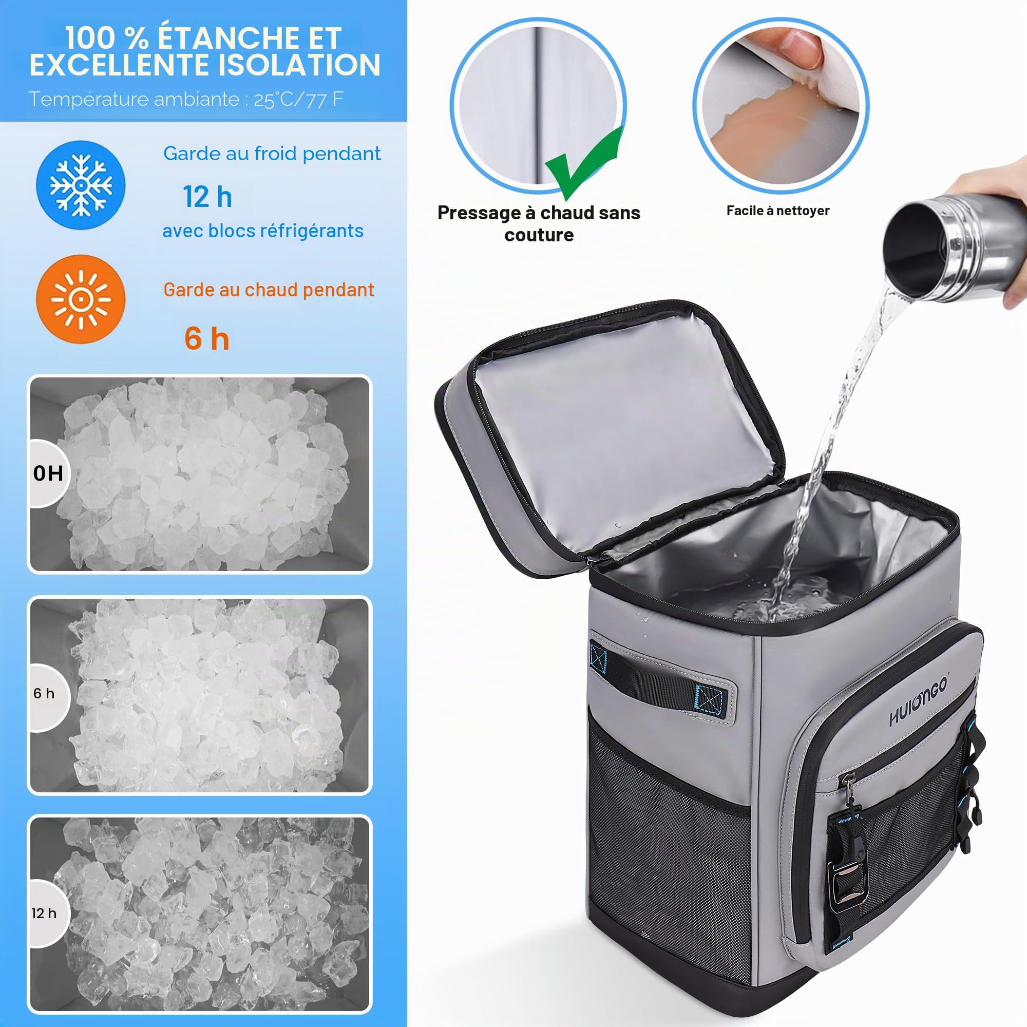 Hulongo Sac À Dos Isotherme Grand Sac Isotherme Glacière Étanche Imperméable