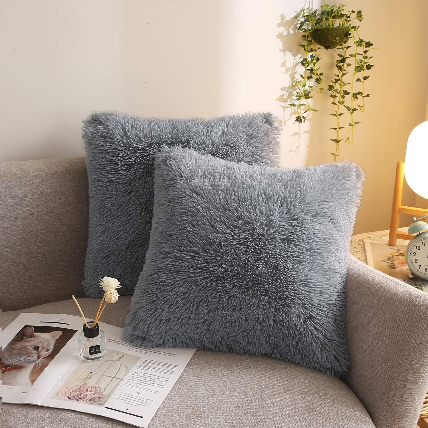 XeGe Cozy Faux Fur Throw Pillow Covers, Zippered Fluffy