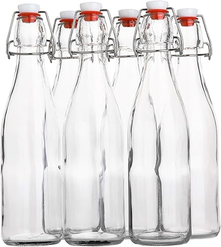 Miniatura 11 de AYL Botella de vidrio abatible [1 litro / 33 onzas líquidas] [Paquete de 4] – Botella de cerveza oscilante con tapón para bebidas, aceite, vinagre