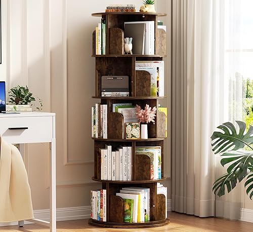 Miniatura 16 de Aheaplus Estantería giratoria de 6 niveles, torre de estantería giratoria de madera, estantería redonda giratoria de 360 grados, estante giratorio