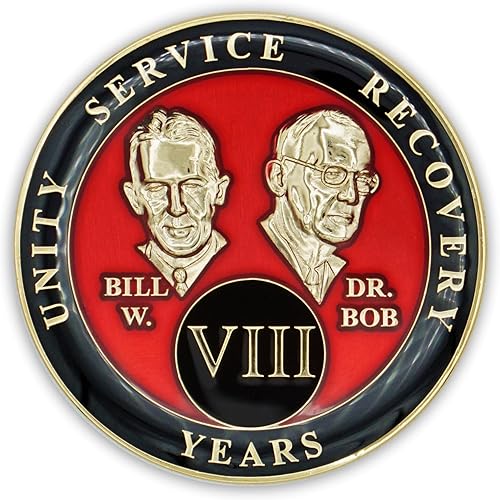 Miniatura 3 de Moneda de sobriedad de 8 años  Chip AA Triplate de Fundadores  Ficha de aniversario de celebración de recuperación  Regalo de alcohólicos anónimos