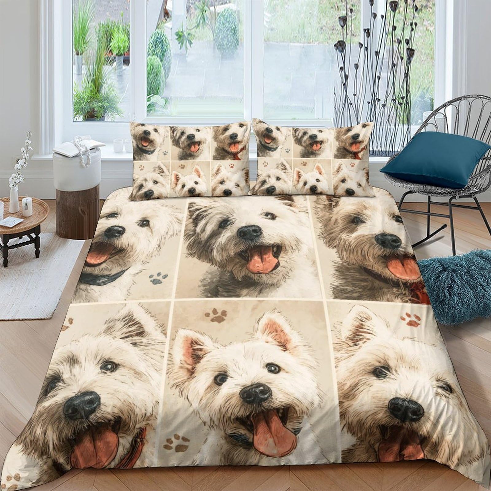 Ctjqhvkz Style-10 3D Printed Westie Dog Fitted Sheet Microfiber Soft Breathable White Puppy Bed Cover For Bedroom Guest Room Decor Single（135X200cm）