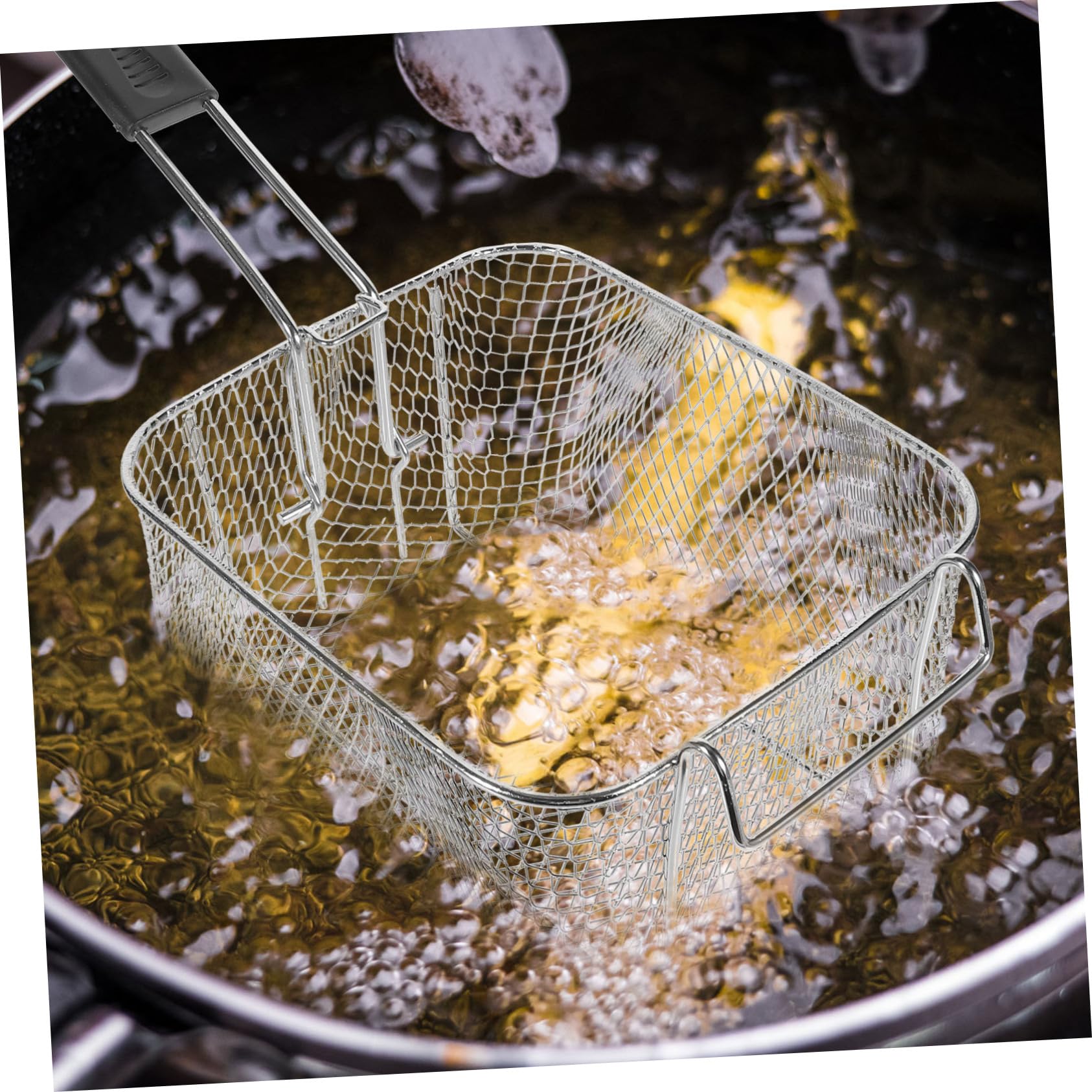 Cabilock 2 Piezas Cesta de Freír Inoxidable con Mango Antideslizante Cesta para Freír Pollo y Papas Fritas Utensilio de Cocina Práctico para y Hogar