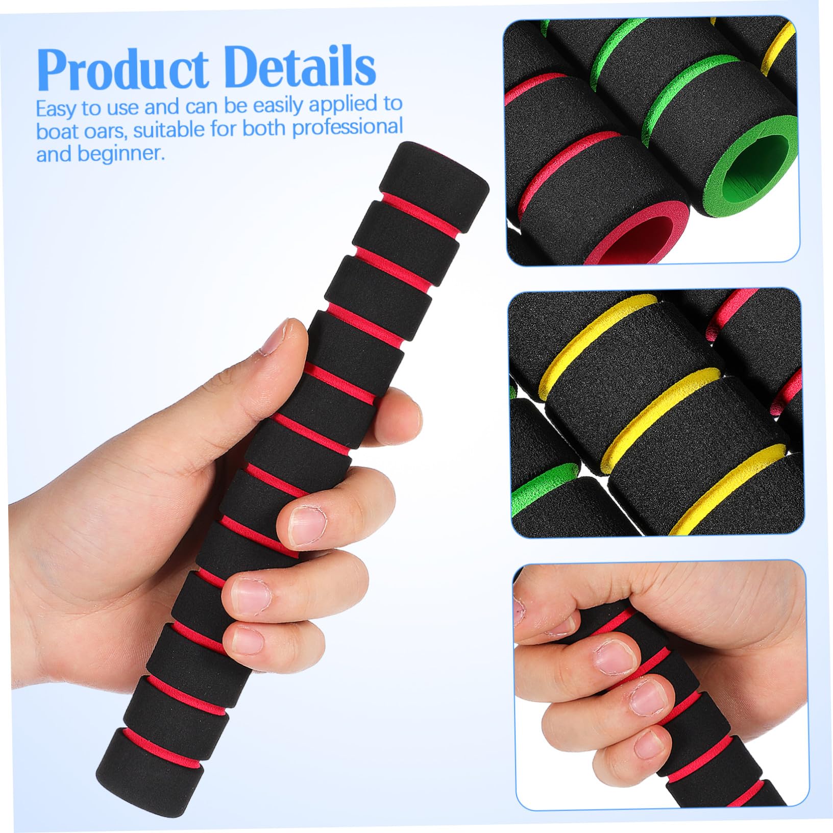 4 paia Grip in Spugna Antiscivolo per Pagaie Kayak Manicotti Comfort Ergonomici Rosso Blu Verde Giallo Adatti Mano Destra e per Maggiore Stabilità e Prevenzione Vesciche