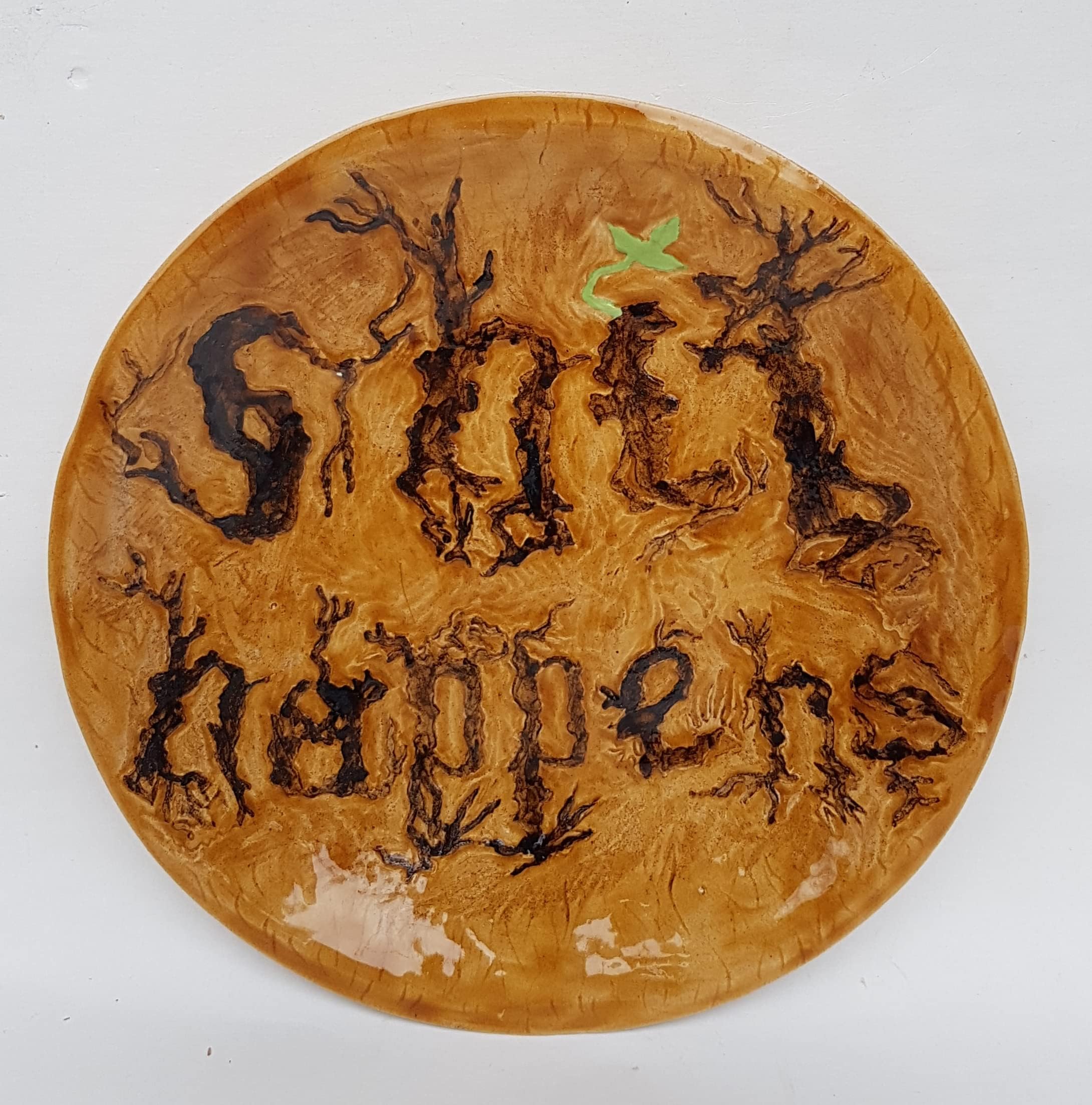 Ceramic Plate SHIT HAPPENS, Hand Painted dish, hand made ceramic platter, wall decor, wall plate, serving plate