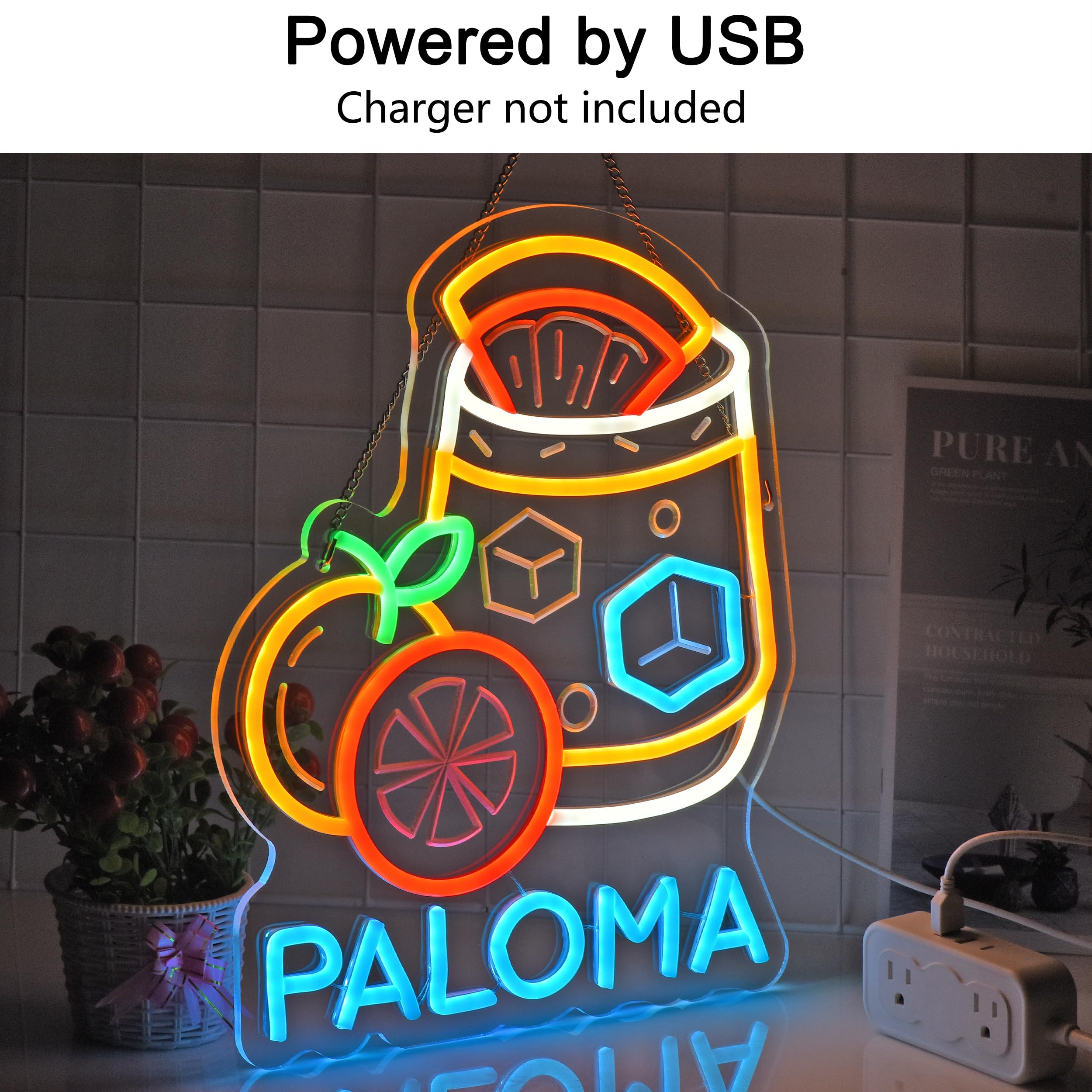 CNBEYOUNG Paloma - Insegna al neon, da appendere, decorazione artistica da parete per ristoranti messicani, negozi, cocktail, bar, cucina, feste, decorazione per la casa, con USB, super luminosa e