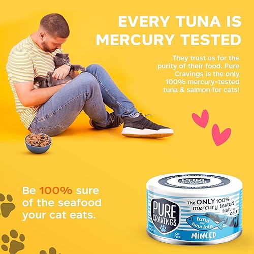 Miniatura 5 de Comida enlatada húmeda de atún y lomo de atún picado para gatos, 100% probado con mercurio, pescado húmedo para gatos, sin granos, proteínas, sin