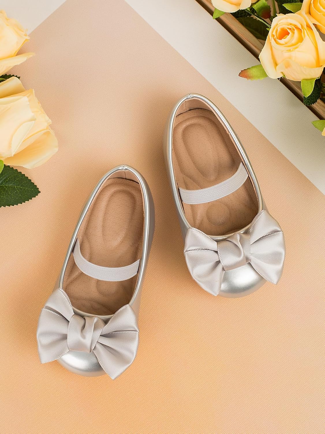Toddler Girls Bow Mary Jane Flats, Patent Finish Dress Shoes