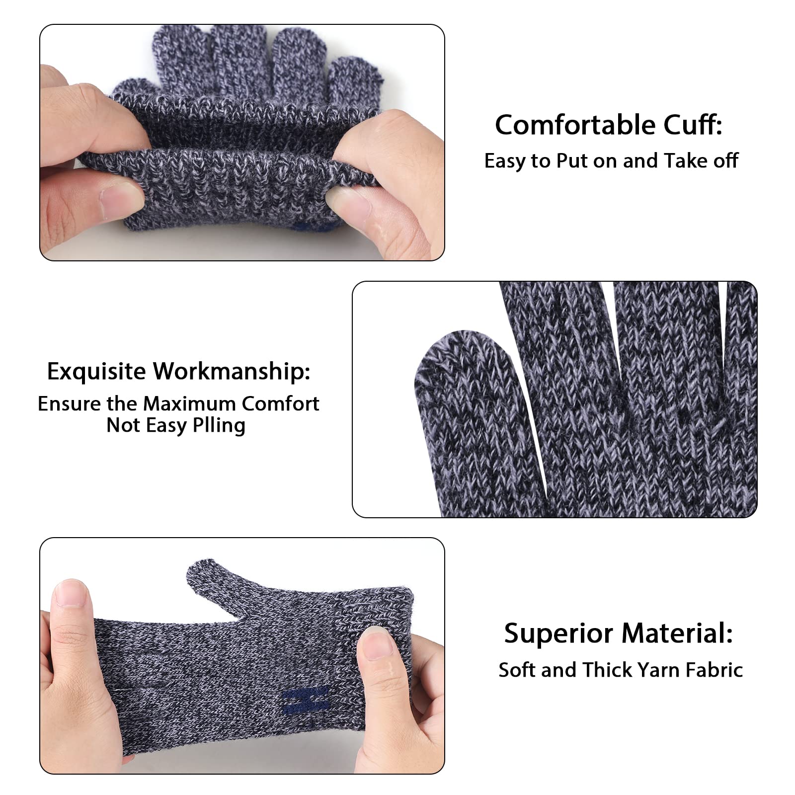 TAGVO Guantes de Invierno para Niños 3 Pares - Guantes de Punto Calientes Elásticos