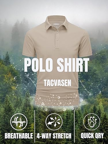 Vista 2 de TACVASEN Men's Polo Shirt Golf Tennis Casual Outdoor Polo Solid Quick Dry 3 Buttons Short Sleeve Tops