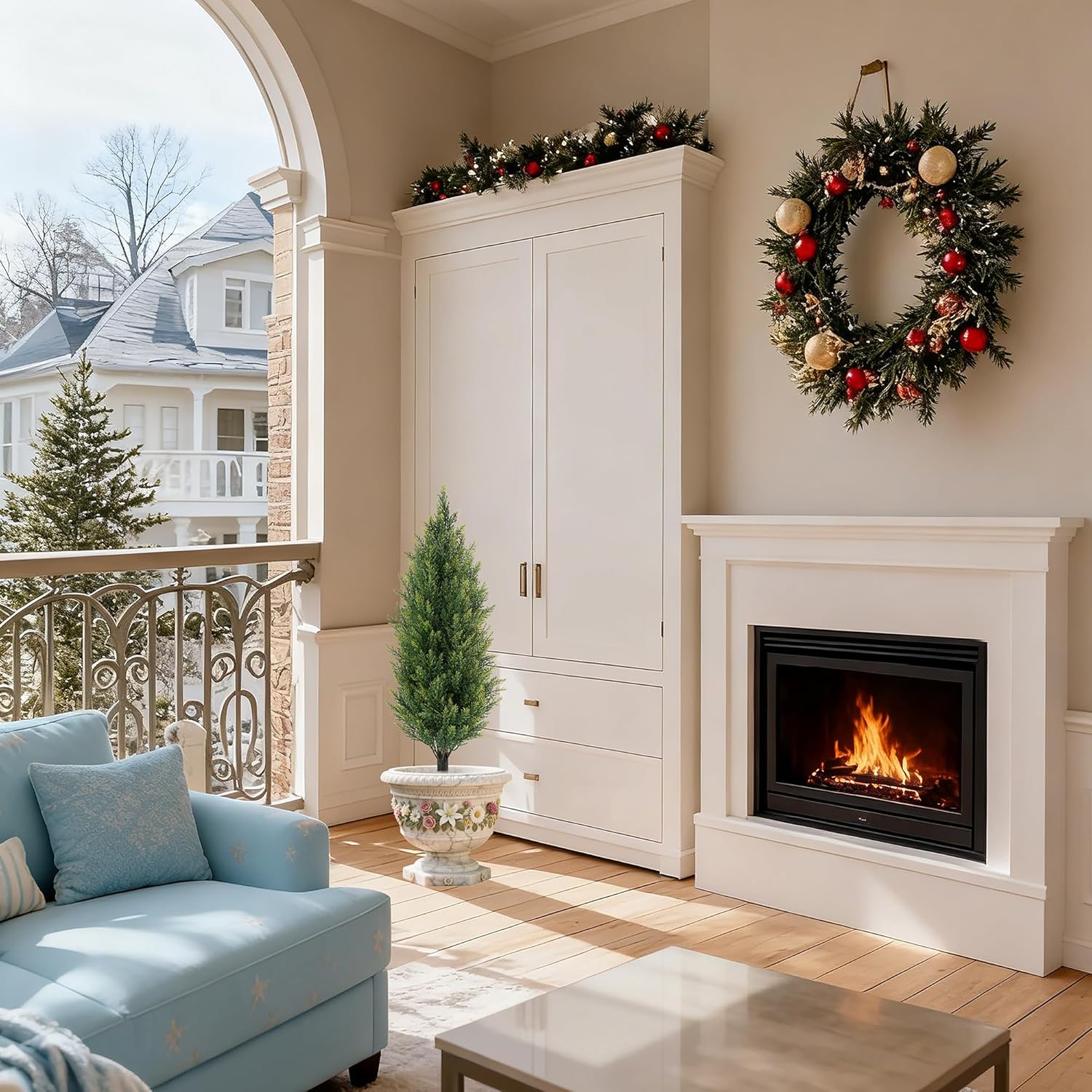 3FT Artificial Cedar Topiary Trees with Ground Spike, UV Resistant Artificial Bushes, Set of 2 Faux Cypress Plants Faux Shrubs for Outdoor Indoor Front Porch Garden - Image 5