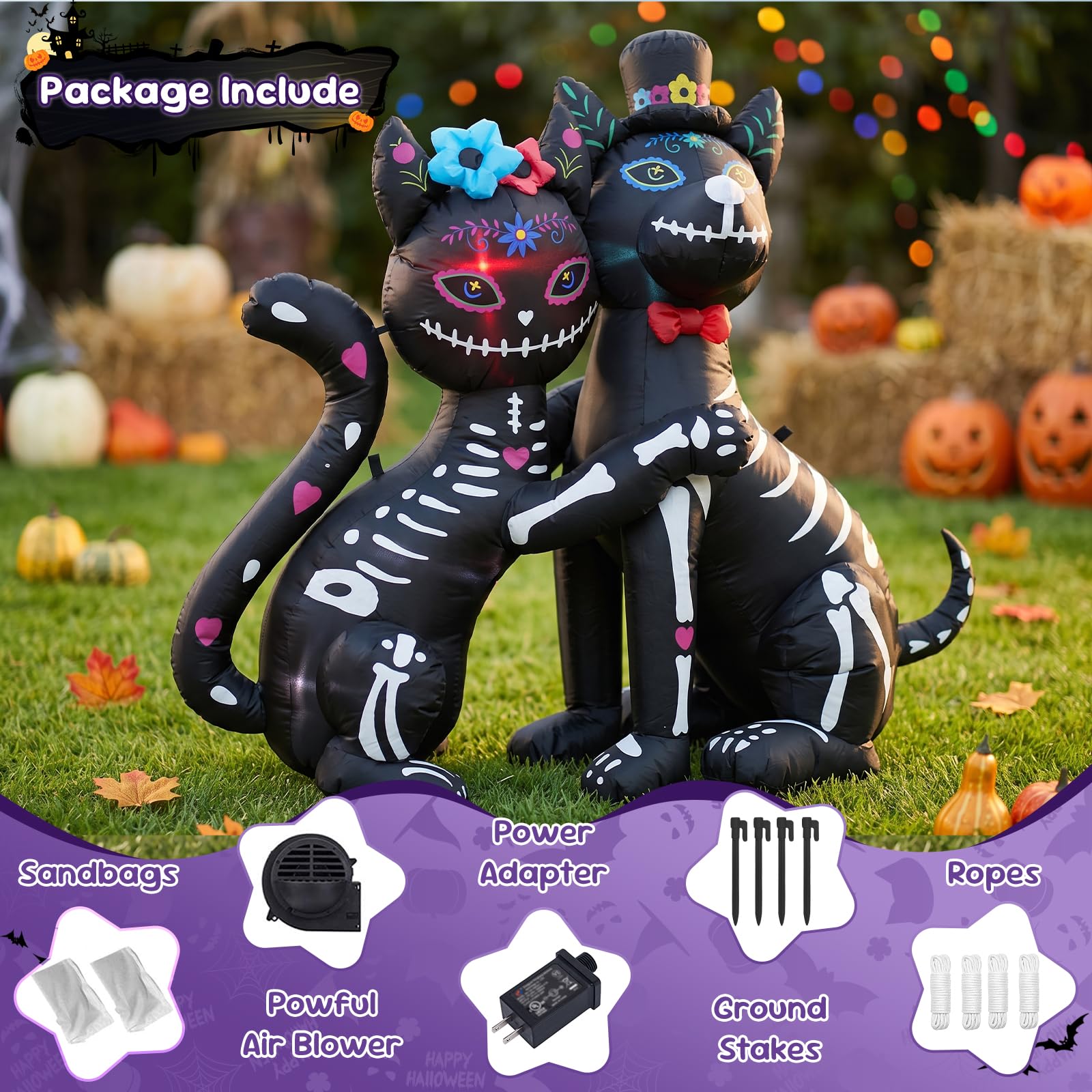 Nadmuchiwane dekoracje na Halloween, Dzień Zmarłych, na Halloween, nadmuchiwane, dekoracje na zewnątrz, z wbudowanymi światłami LED, na podwórko, trawnik, ogród, imprezę