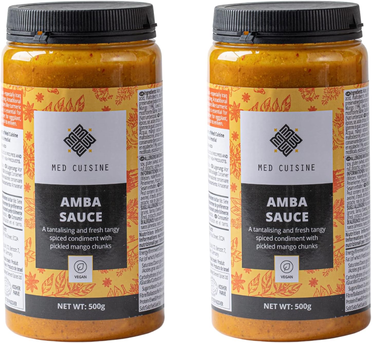 Amba Sauce "Med Cuisine" (500GR X 2) - A Tangy Mango Pickled Condiment - Amba Mango Sauce - Israeli Condiment - Vegan & Non-GMO