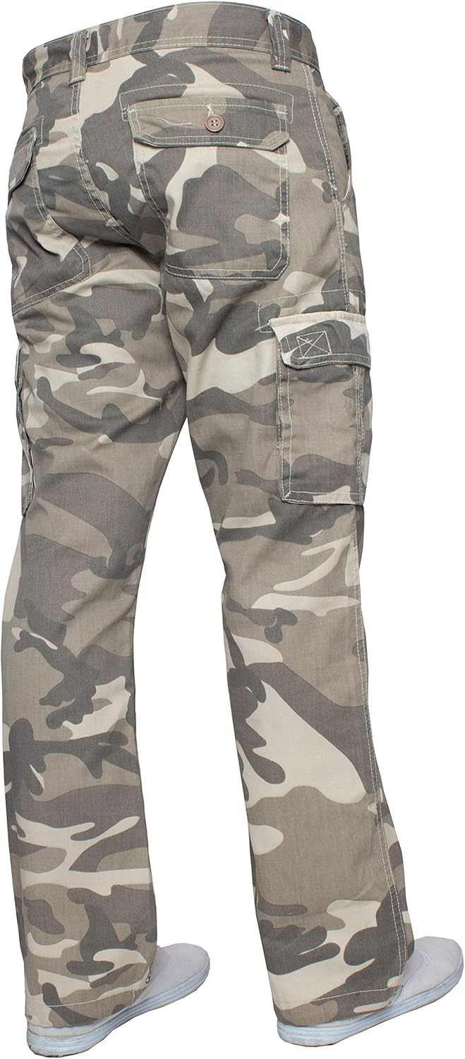 Kruze Mens Combat Cargo Trousers Camouflage Green Camo Summer Pants All Waist (36W / 30L, Beige) - Image 2