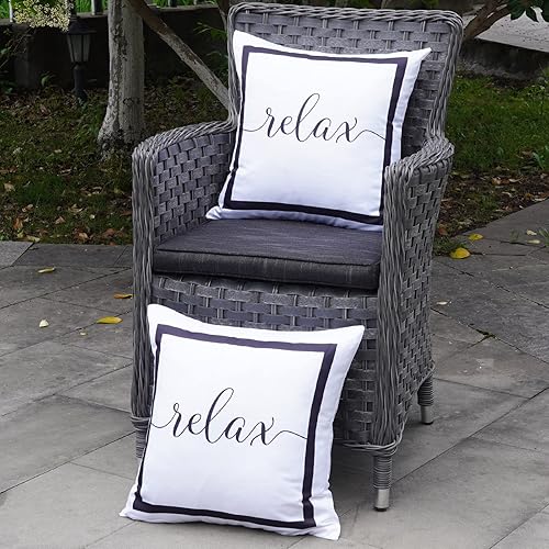 Miniatura 4 de ONWAY Juego de 2 fundas de almohada impermeables para exteriores, de 18 x 18 pulgadas, color blanco y negro, para muebles de patio, jardín, sofá,