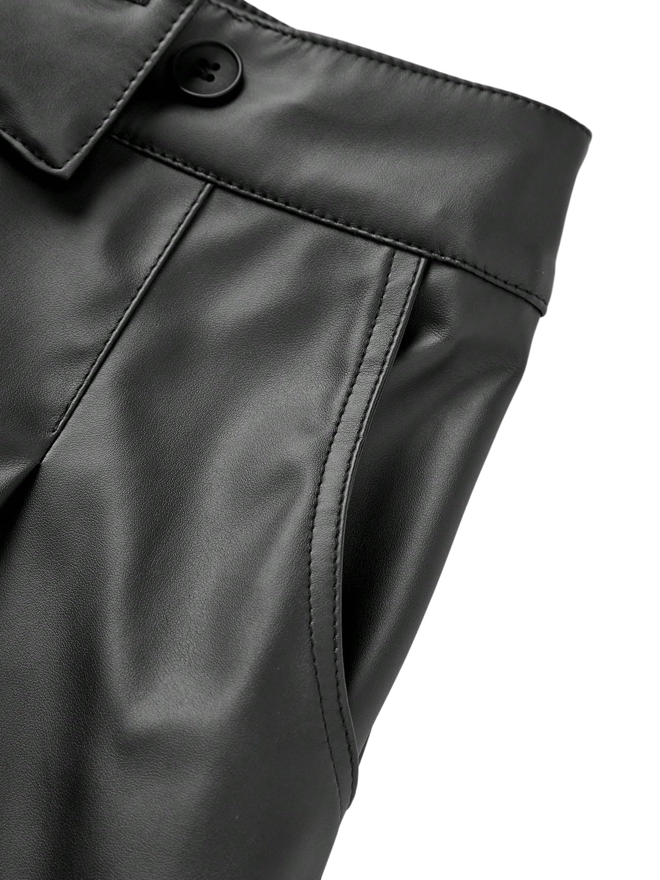 SOLY HUX Pantaloncini da donna eleganti, corti, con tasche, larghi, in pelle PU, a vita alta, per clubwear e feste