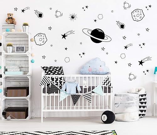 Miniatura 4 de Vinilo decorativo de pared de planeta, decoración de habitación de niños, calcomanías de pared de espacio exterior, calcomanías de pared de