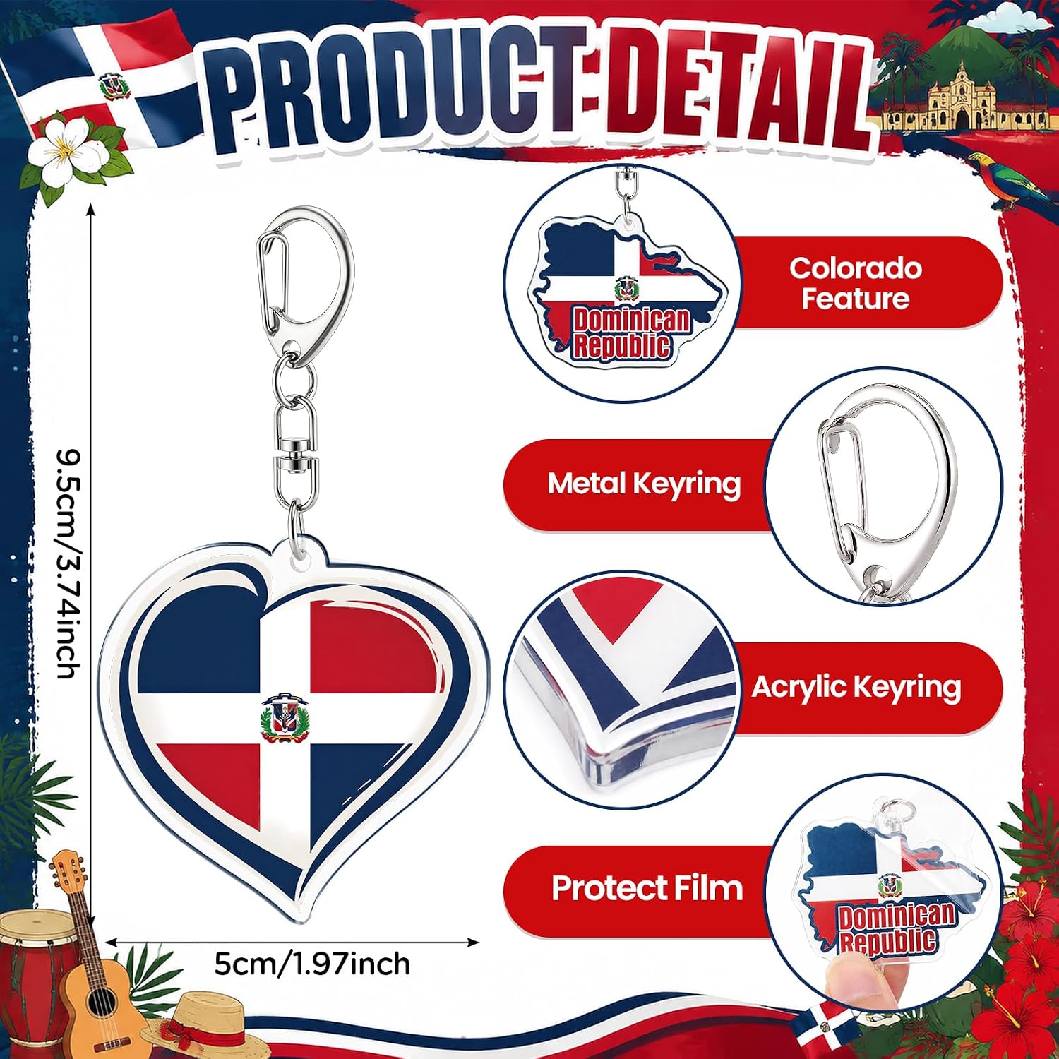 12Pcs Dominican Republic Souvenir Gifts, 6 Makeup Bags & 6 Makeup Bag Zip Acrylic Keychains, Caribbean Travel Cosmetic Pouch Set for Women, Vacation Party Favors(Dominican Republic) image 3