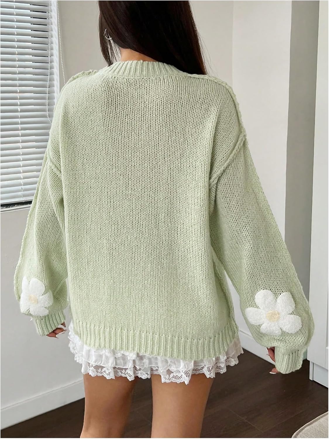 MakeMeChic Women's Y2k Cute Floral Sweater Crew Neck Long Sleeve Knit Pullover Tops - Image 3
