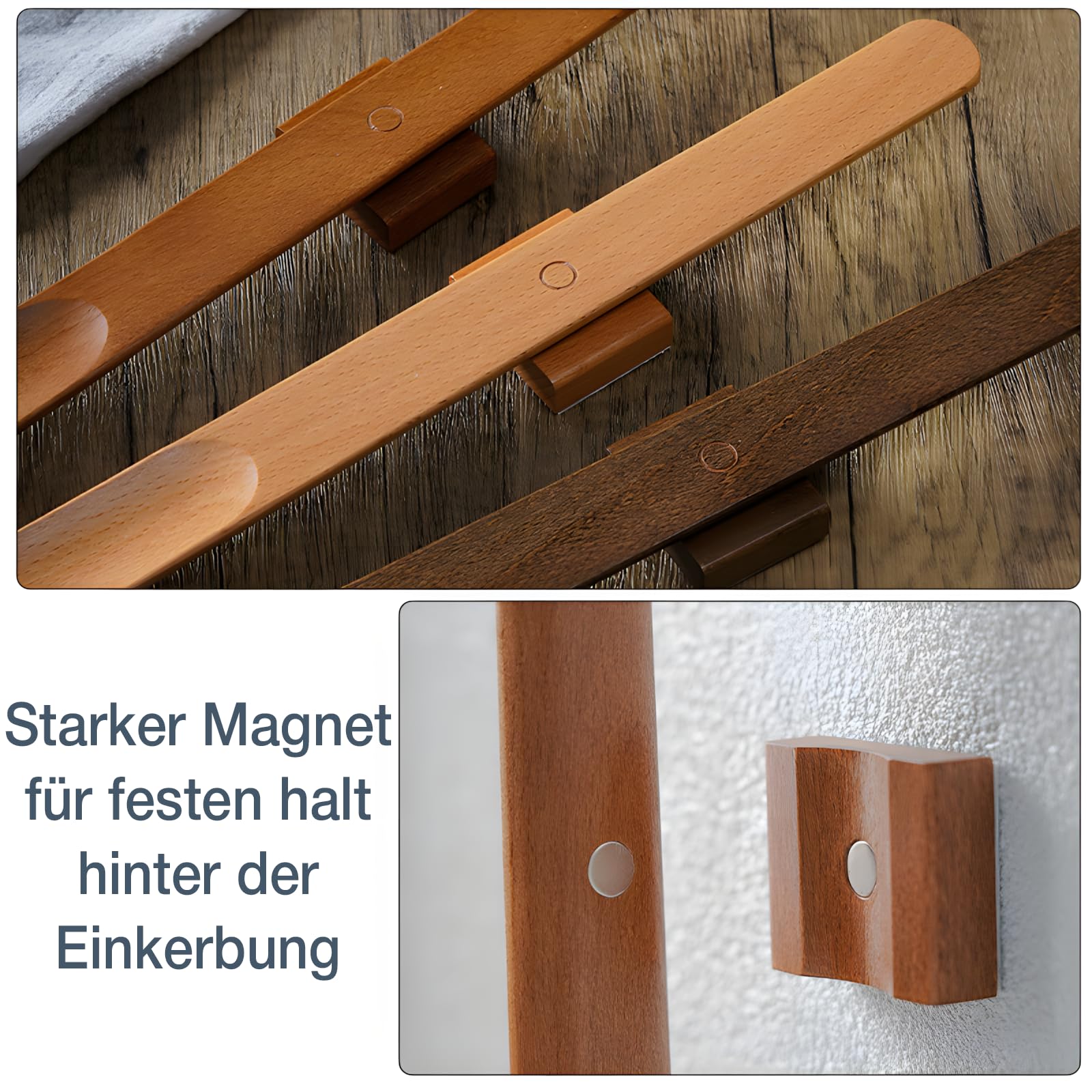 Magnetischer Schuhlöffel aus Holz mit Wandhalterung | Wandmontage (Buche, 70 cm)