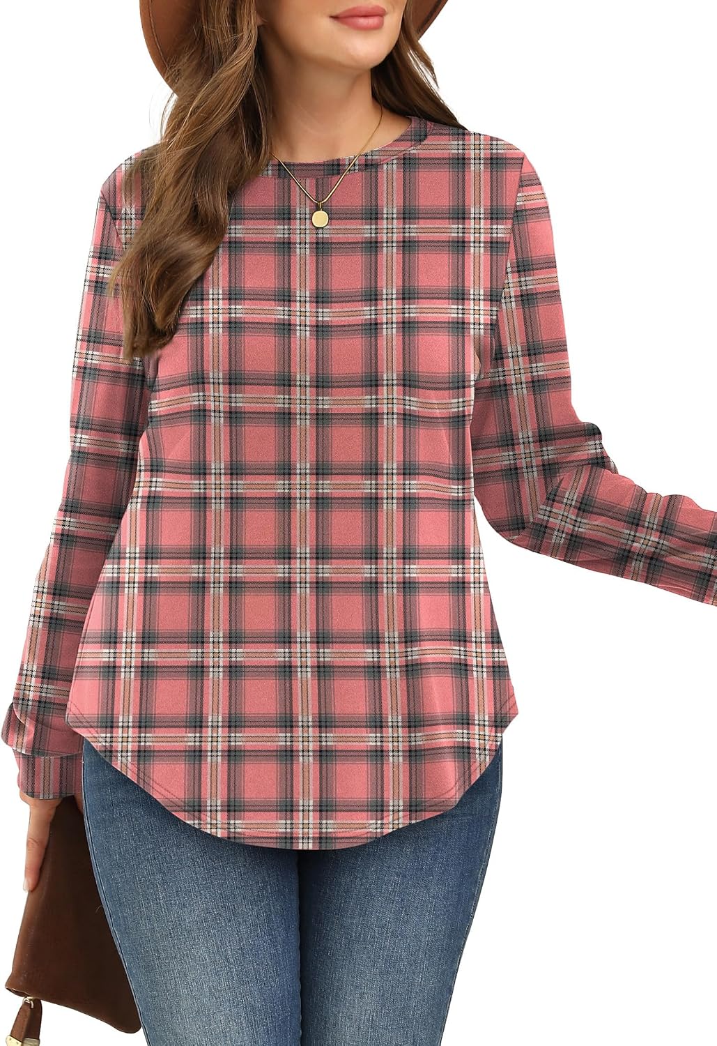  Sweatshirt for Women Crewneck Long Sleeve Shirts Curved Hem Lightweight Sweaters Fall Clothes 2025 thumbnail