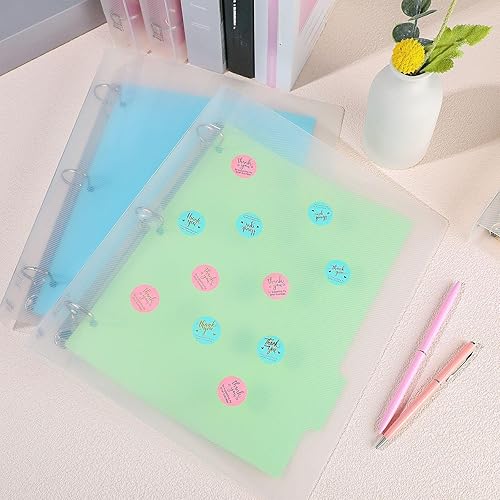 Miniatura 7 de Crtiin Paquete de 6 carpetas de plástico con 3 anillas transparentes con 3 agujeros, cierre de botón a presión, rellenable, con anillas DO,