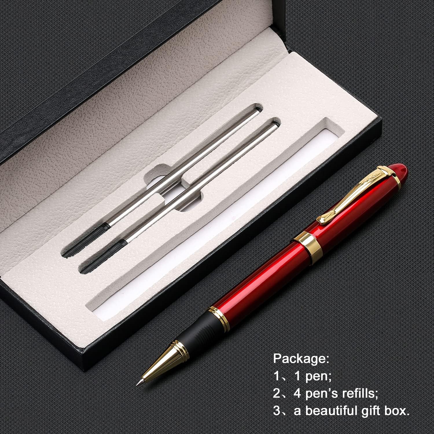 YIVONKA Luxury Ballpoint Pens Nice Ball Pen Best Gift for Men Professional Executive Office BallPens Classy Gift Box Ballpoint Black Refill Line width 0.5mm (Red) - Image 5