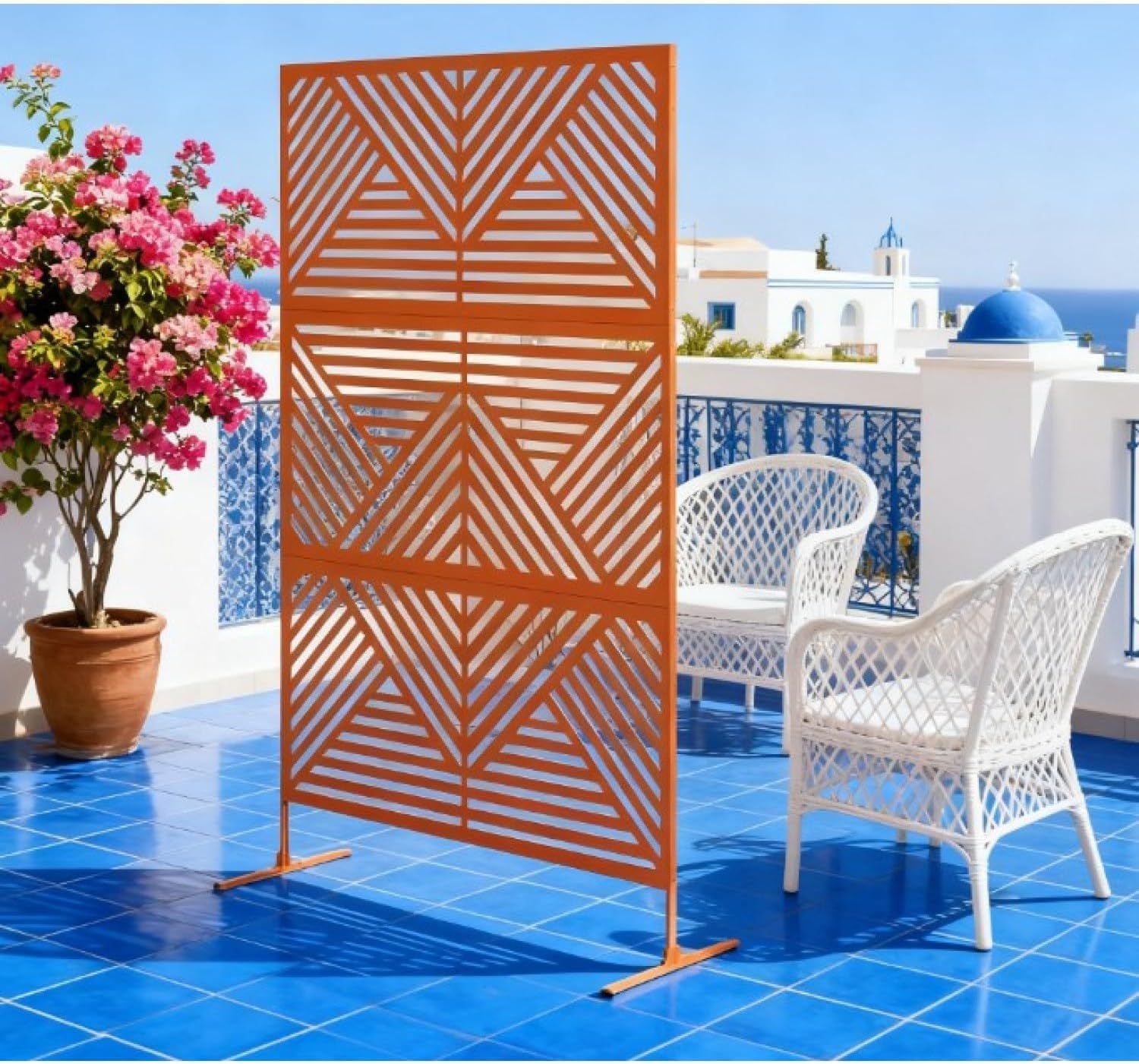 Metal Outdoor Privacy Screen - Steel Brown - Quick Space Divider - Outdoor Lawn, Porch -