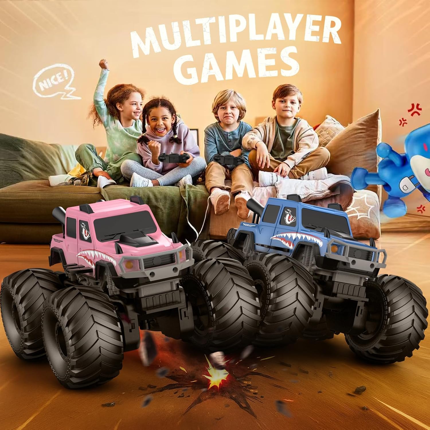 NQD® Monster Truck Toys, Waterproof 360°Rotate 4x4 RC Truck, Amphibious Remote Control Monster Trucks, 2.4GHz All Terrain Off-Road Pickup Toy RC Car for Gifts for Boys Kids Age 6 7 8 9 10 11 12+, Blue