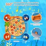 Magnetic Fishing Game Set - Fish Toys with 21 Fish and 6 Poles, Rotating Board and On-Off Music Switch - Fun Fishing Board Games for Kids and Toddlers Age 3 4 5 6 7 8 and Up (Blue)