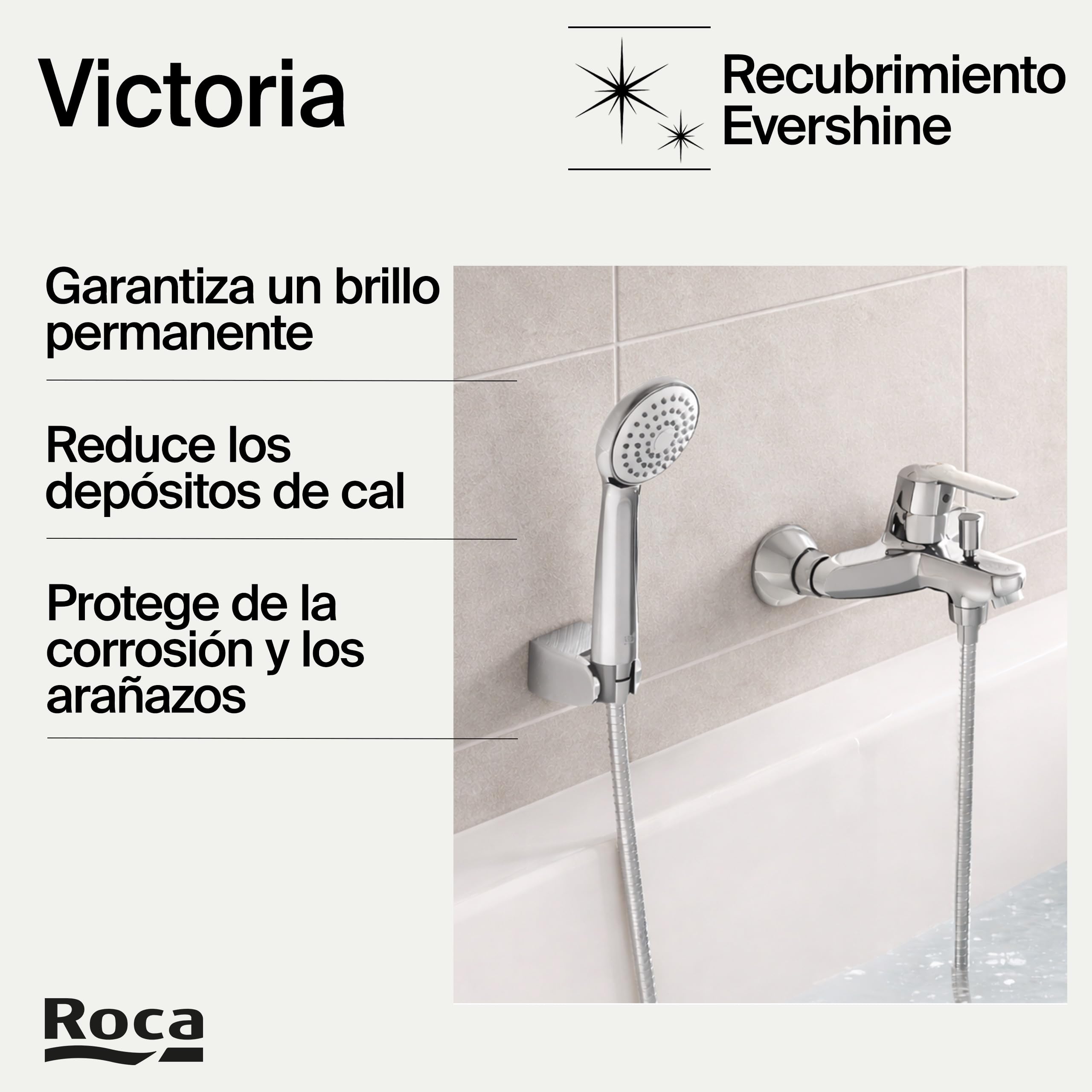 Roca,Victoria,Grifería monomando exterior baño-ducha con inversor automático, ducha de mano, flexible de 1,70 m. y soporte de ducha articulado,A5A0125C02