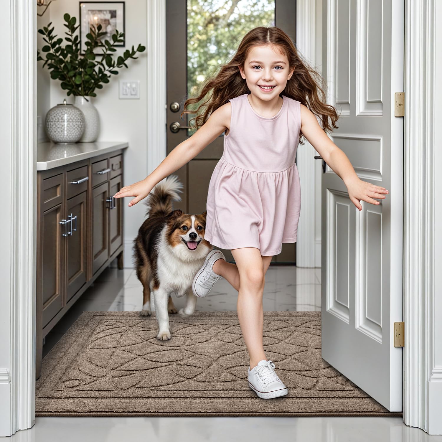 LUMI Door Mat Indoor Entrance 24"x36", Front Welcome Mat with Non-Slip Rubber Backing, Low Profile Dirt Trapper Inside Doormat for Entrance, Garage, Patio, Beige - Image 8