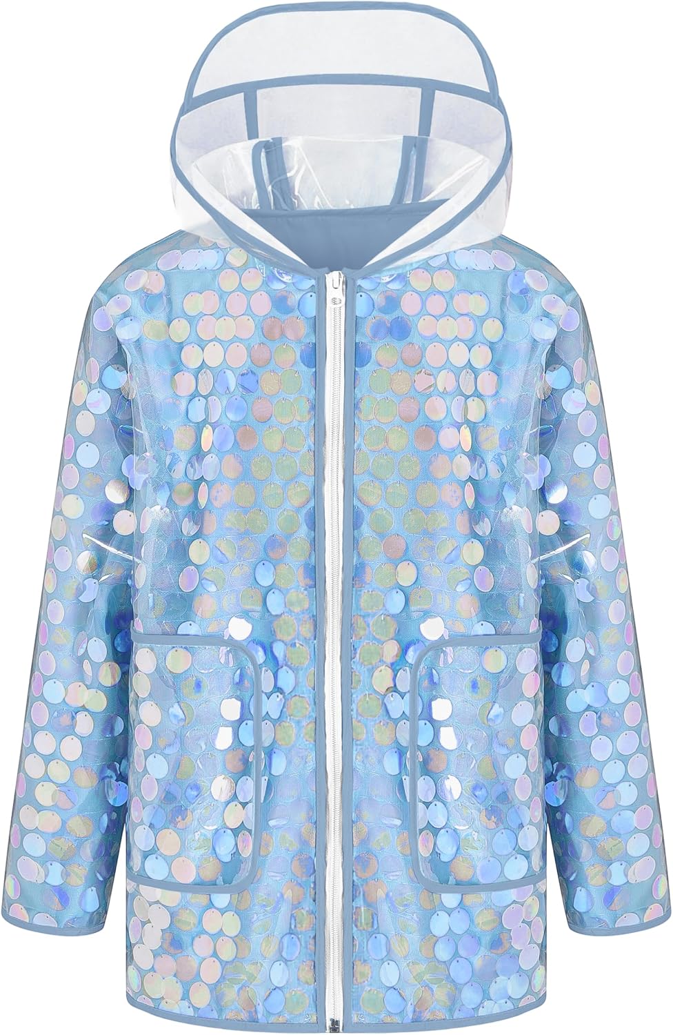 Cromoncent Girls Sequin Rain Jacket Waterproof Windbreaker Hooded Lightweight Lined Raincoats For Kids Outdoor