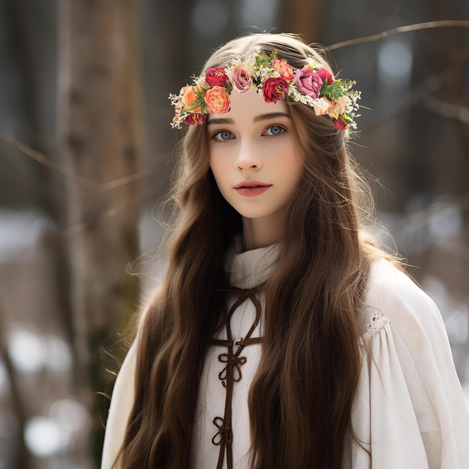 Vivivalue Floral Crown Girl Floral Headband Flower Headpiece Halo Wedding Party Photos - Image 2