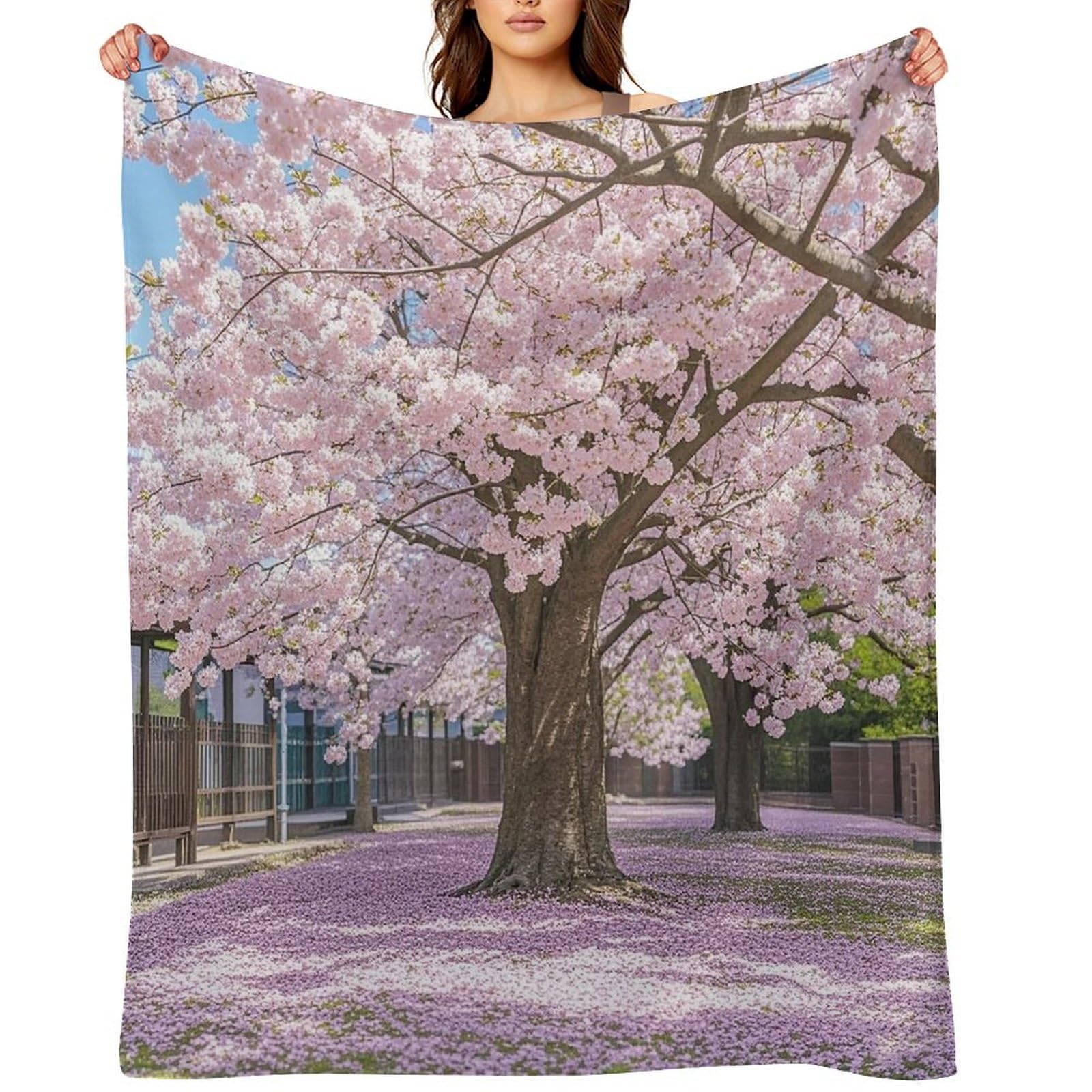 Flannel Cherry Blossom Throw Blanket for Couch Super Soft Fuzzy Cozy Flannel Blankets No Shed No Pilling FAnti-Static Winter Bed Blanket Decorative and Giftable Blankets