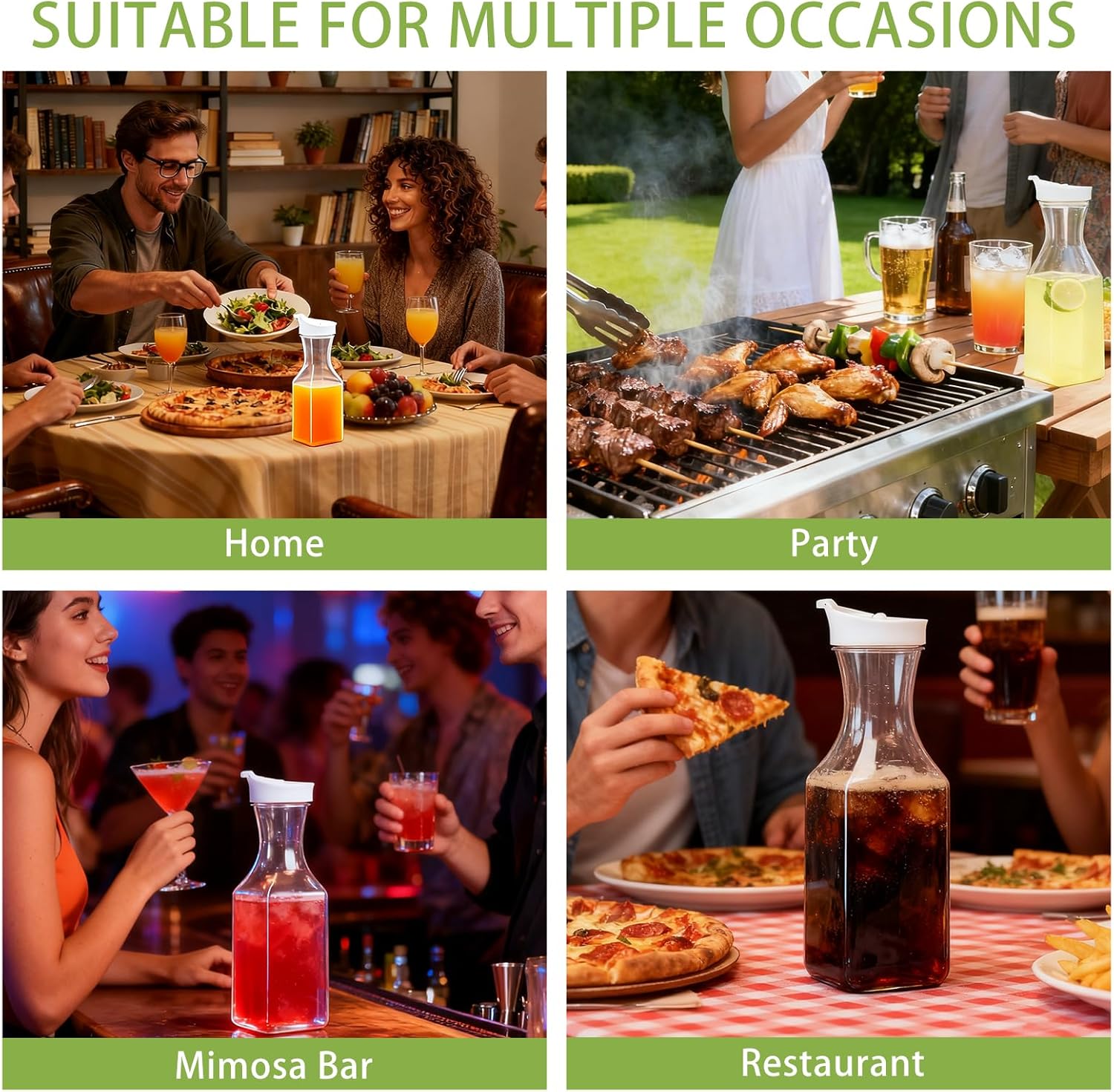 4 Pack Plastic Carafe with Lids, 1 Liter Large Mimosa Bar Juice Drink Containers Clear Beverage Square Base Bottle for Fridge, Water, Milk, Iced Tea, Hand Wash - Image 6