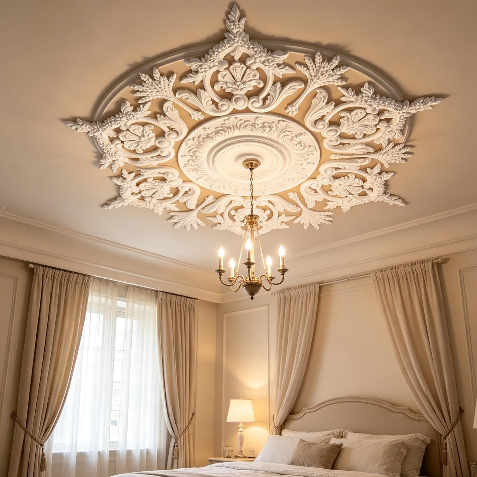 128cm Rosone Lampadario Soffitto Bianco Polistirolo Decorativo