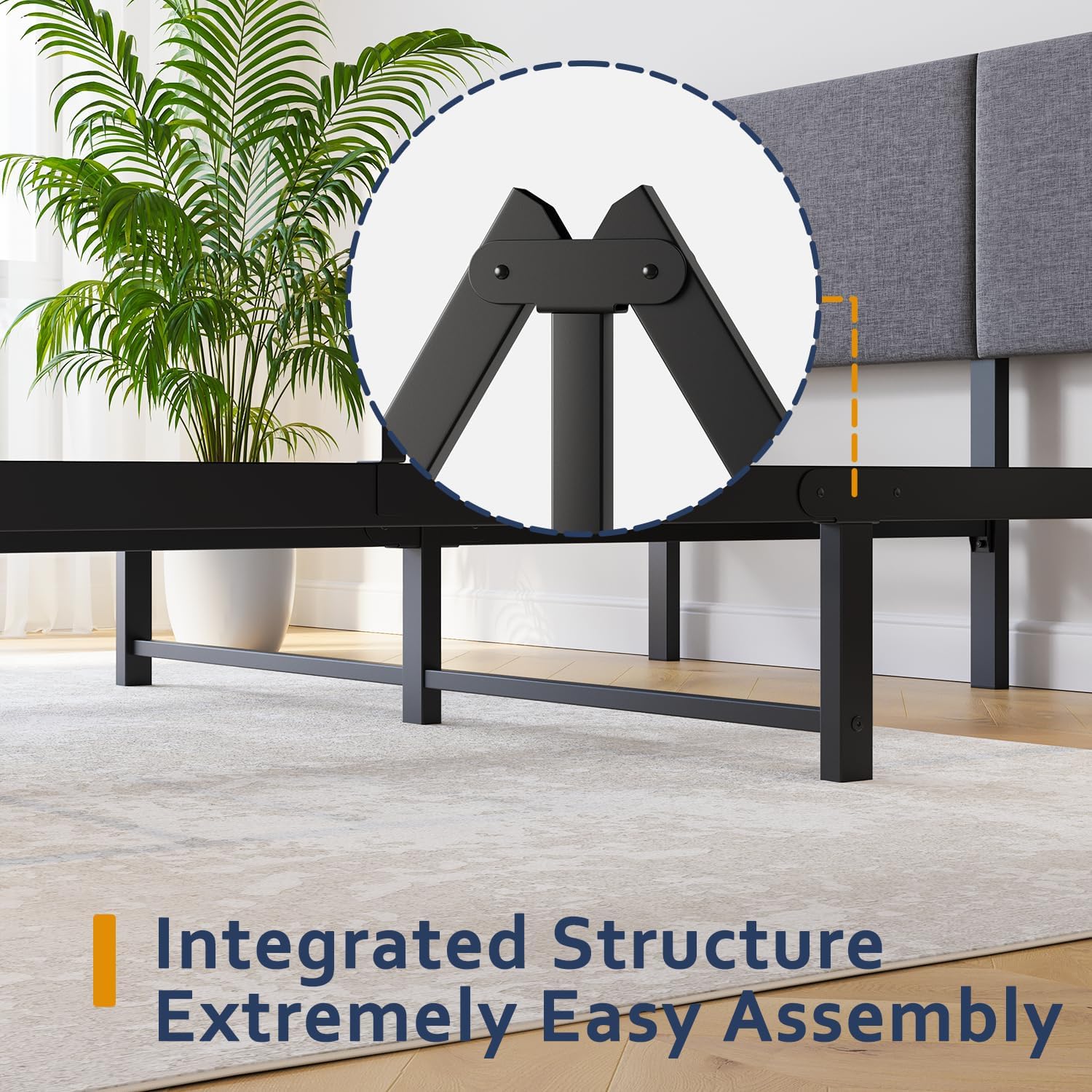 Queen Bed Frame, DUMEE Bed Frame Queen Size with Upholstered Headboard, Upholstered Bed Frame with Metal Slats Enhanced Support, No Box Spring Needed, Dark Gray Queen Bed - Image 7