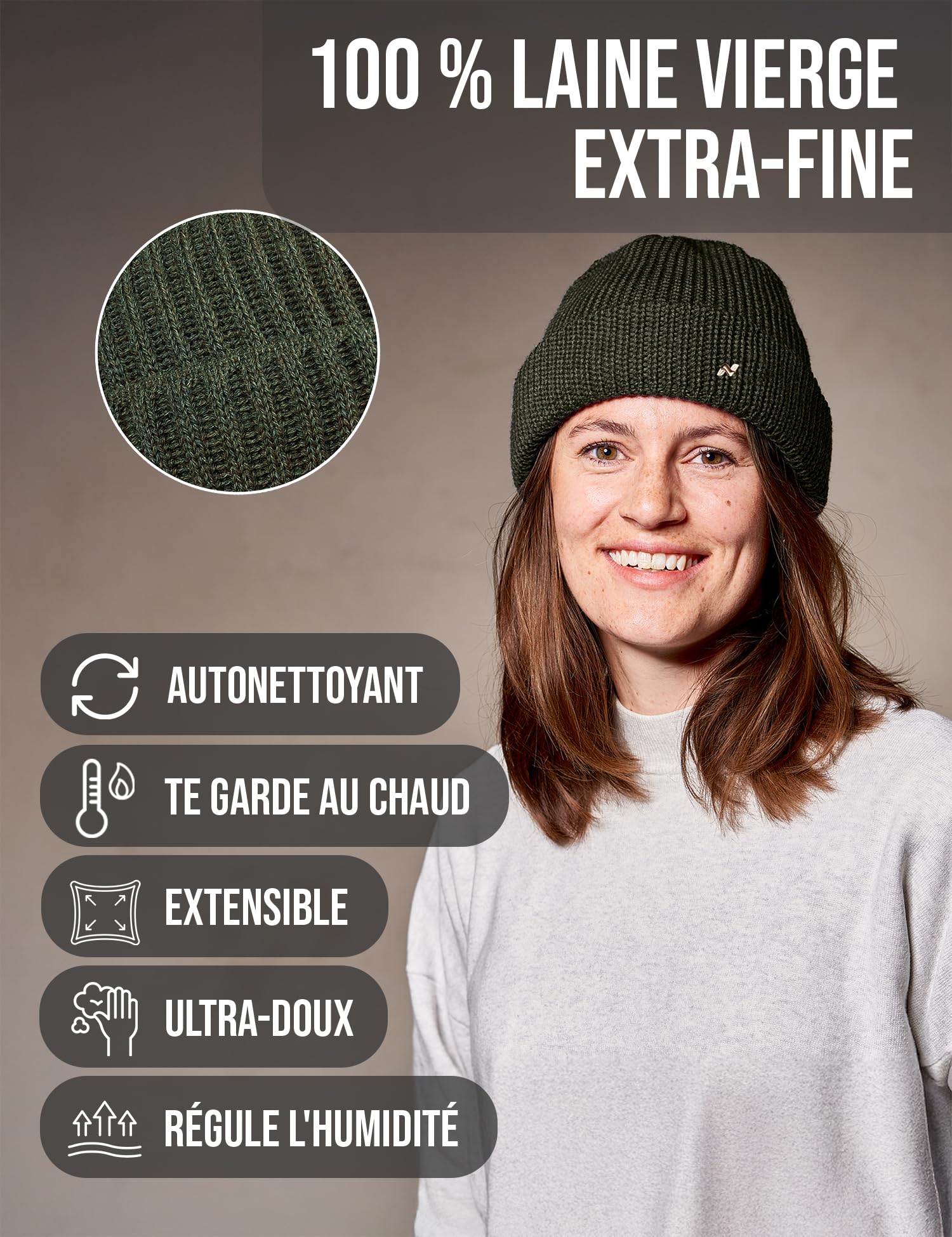 NYTTED® Bonnet en Laine Vierge Troyer pour Homme et Femme | 100% Laine Vierge | Chaud, Doux & Extensible | Tricot d’Hiver Premium et Respirant