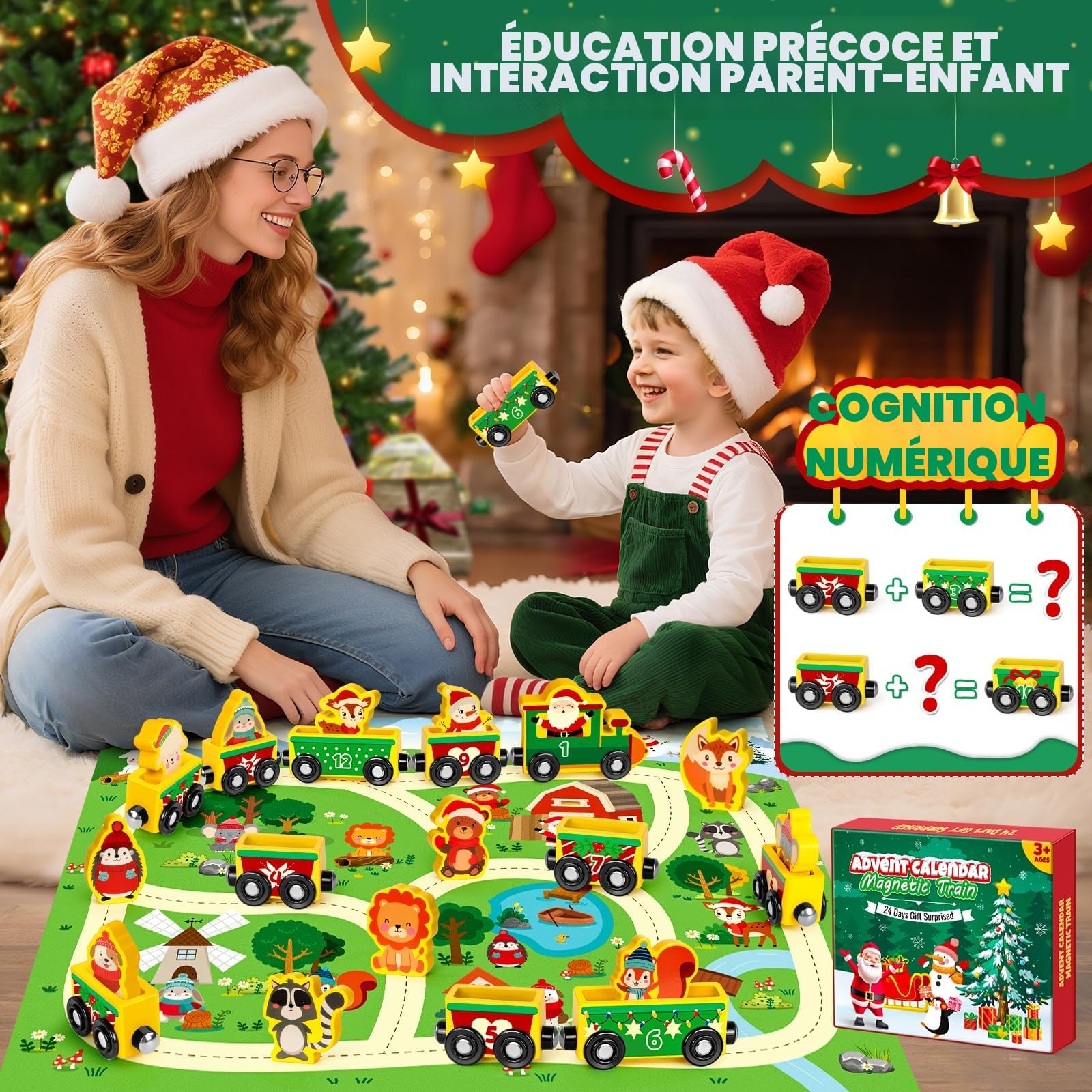 Calendrier de l'Avent 2026 Enfant, Calendrier Avent Kinder Bebe Train Magnétique en Bois, 24 Jours Calendrier de l Avent Jouet Éducatif Jeux Montessori Cadeaux de Noël pour Filles Garçons