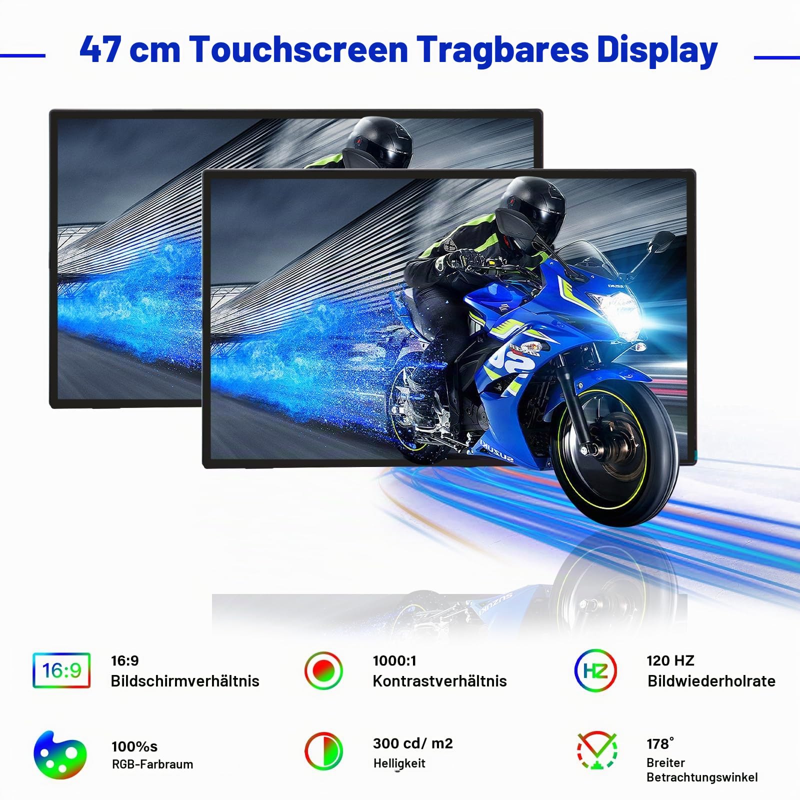 GeeekPi 18,5 Zoll tragbarer Monitor 1920 x 1080 IPS Touchscreen 120Hz 1080P Touch Display mit HDMI USB-C, eingebauten Lautsprechern, Ständer VESA für Xbox PS4/5 Laptop Mac PC