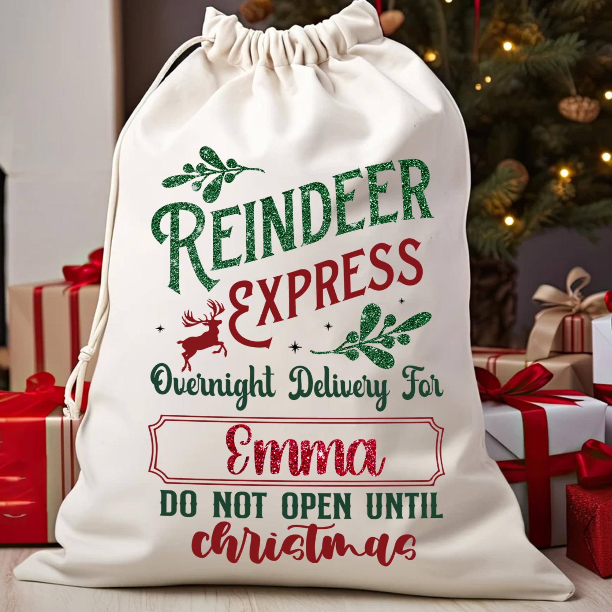 Glitter Personalized Christmas Sacks, Large Gift Sacks For Presents, Medium Santa Sack, Large Gift Sacks For Presents, Christmas Bags Bulk, Custom