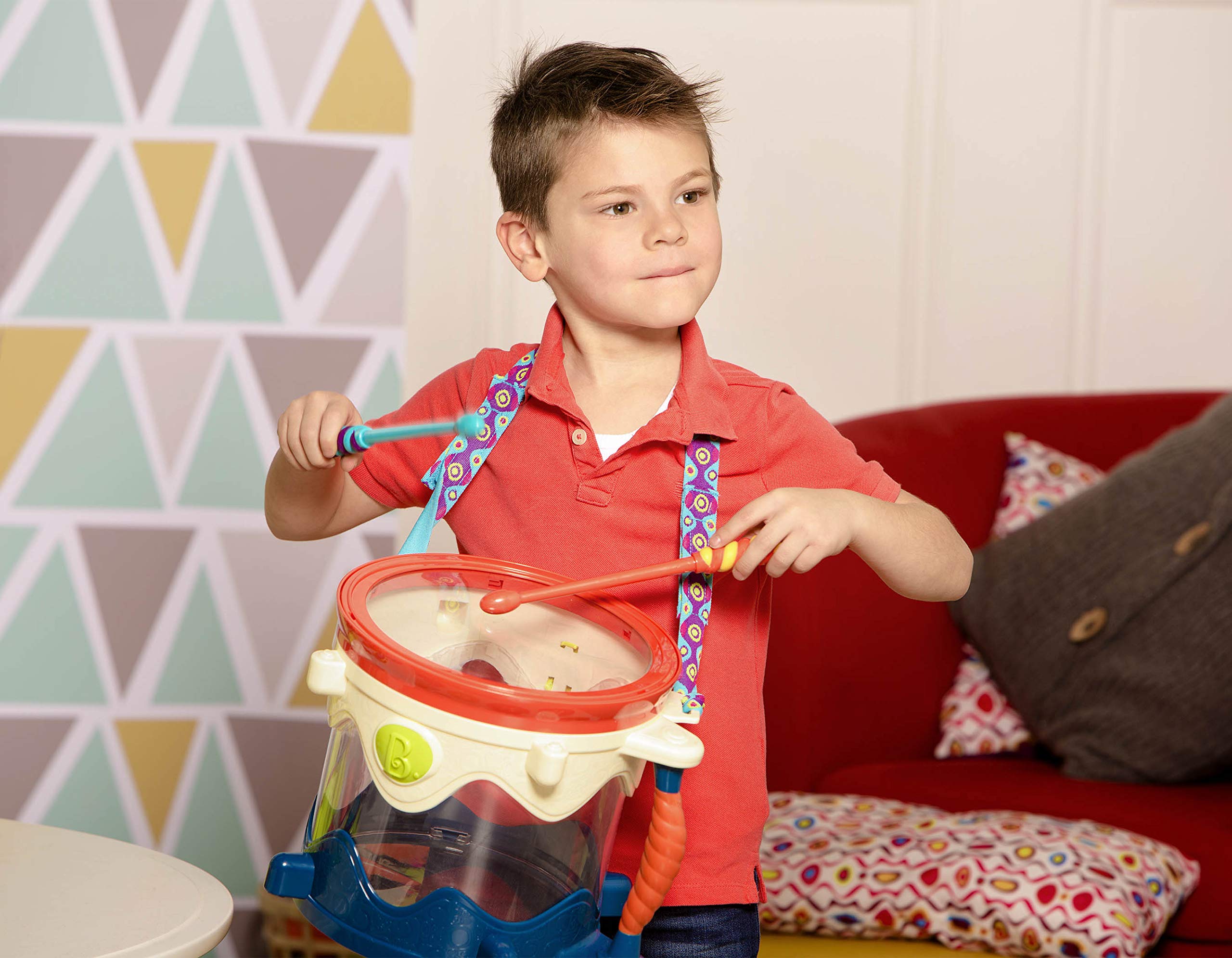 B. toys - Trommelwirbel, Bitte! - Tragbares Schlagzeug - Musikinstrumente für Kinder - Percussion-Spielzeug für Kleinkinder, Kinder - Tamburin, Kastagnetten, Pfeife - 18 Monate +