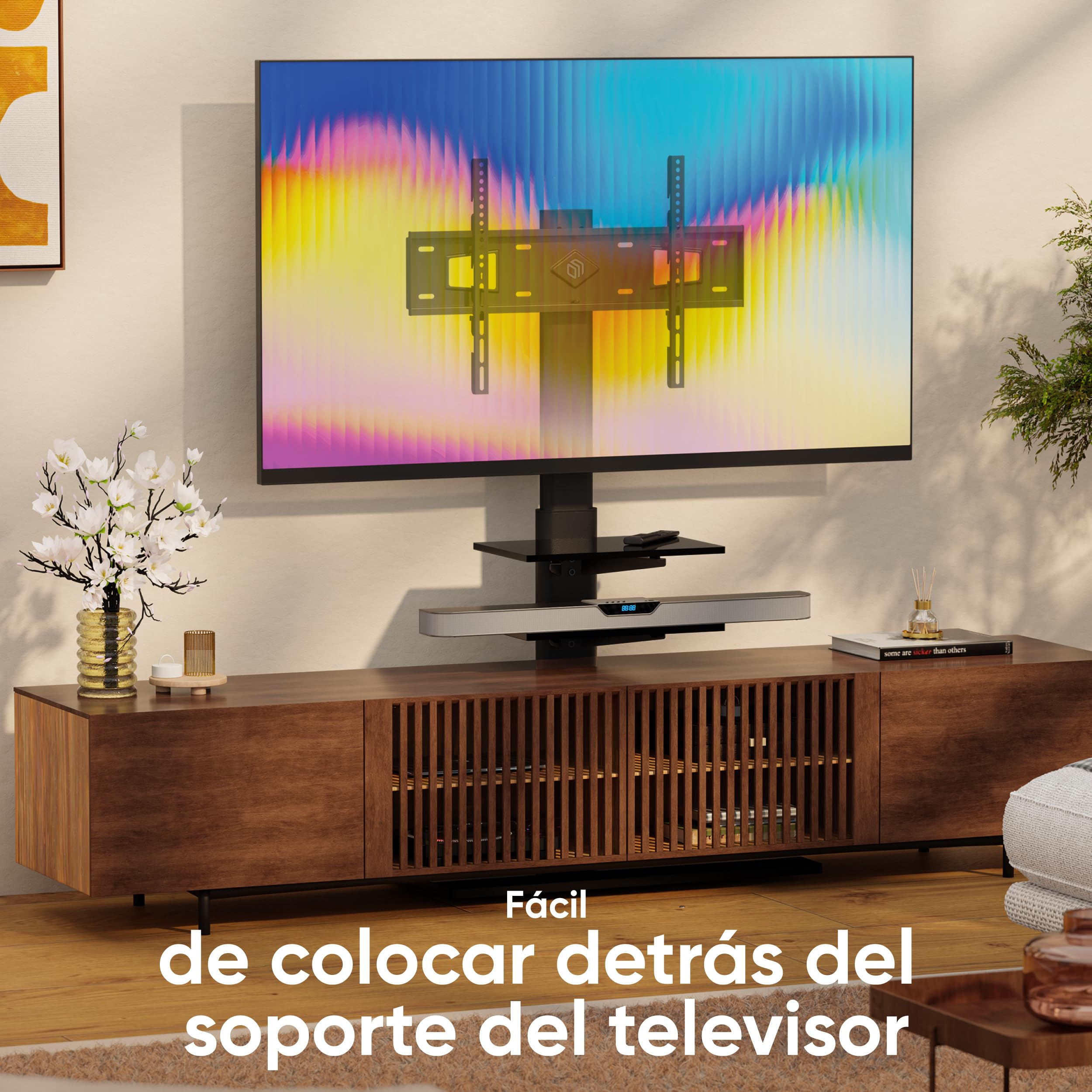 ONKRON Soporte para TV de 32 a 65 Pulgadas – Soporte de TV de pie de Color Negro con Carga Total 40 kg – Pie TV Universal máx. VESA 600 x 400 mm – Soporte para televisión con estantes TS5550-B