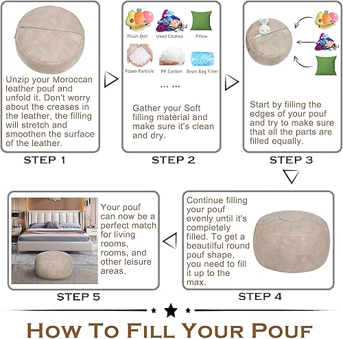 Miniatura 55 de Thgonwid Puf de almacenamiento marroquí sin rellenar, asiento otomano hecho a mano, de piel sintética, reposapiés, para sala de estar, dormitorio o