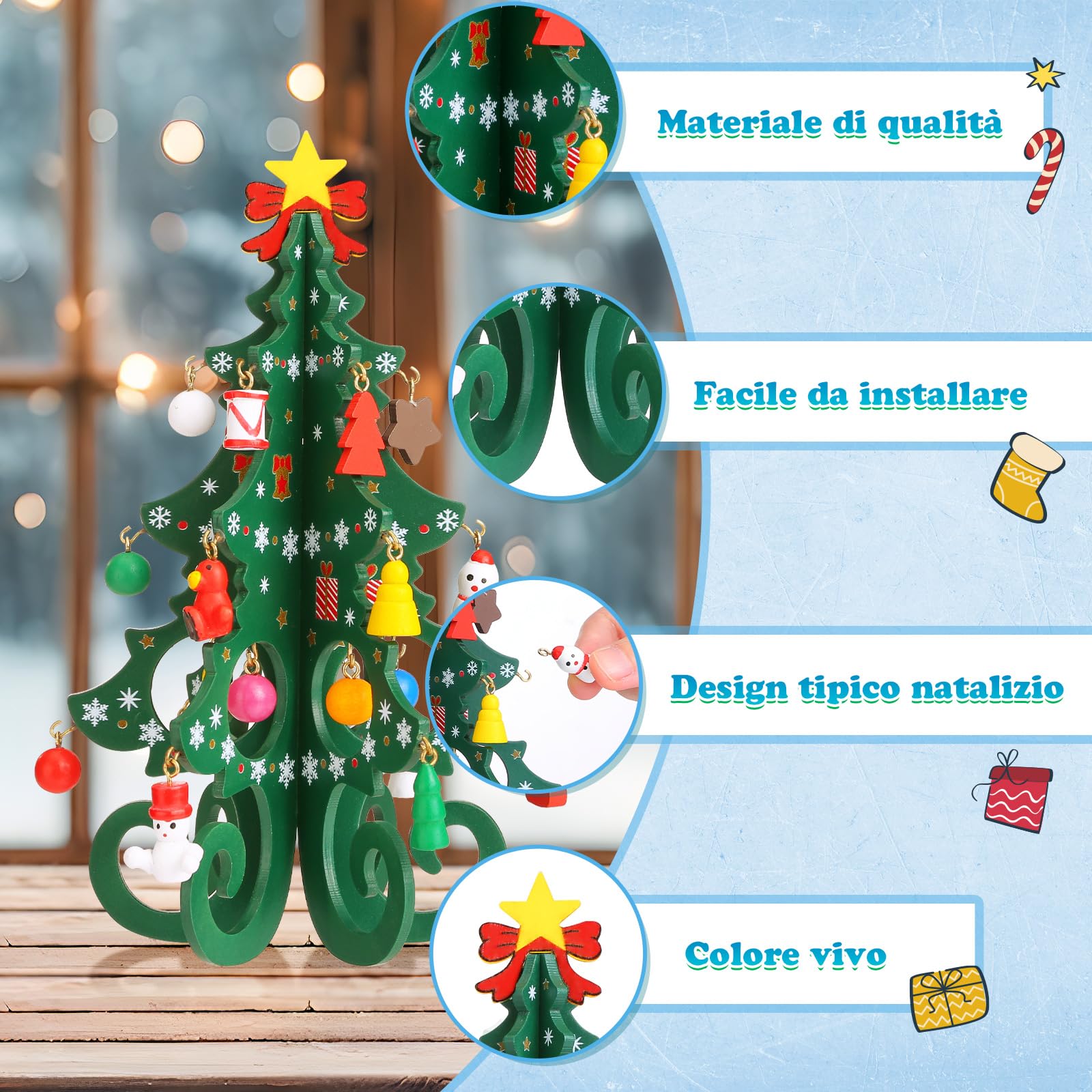LEMESO Calendario Avvento 2025 Albero di Natale da Tavolo Piccolo Albero di Natale in Legno Calendario dell'Avvento con Miniature Pendenti Idee Regalo Natale Bambini Addobbi Natalizi