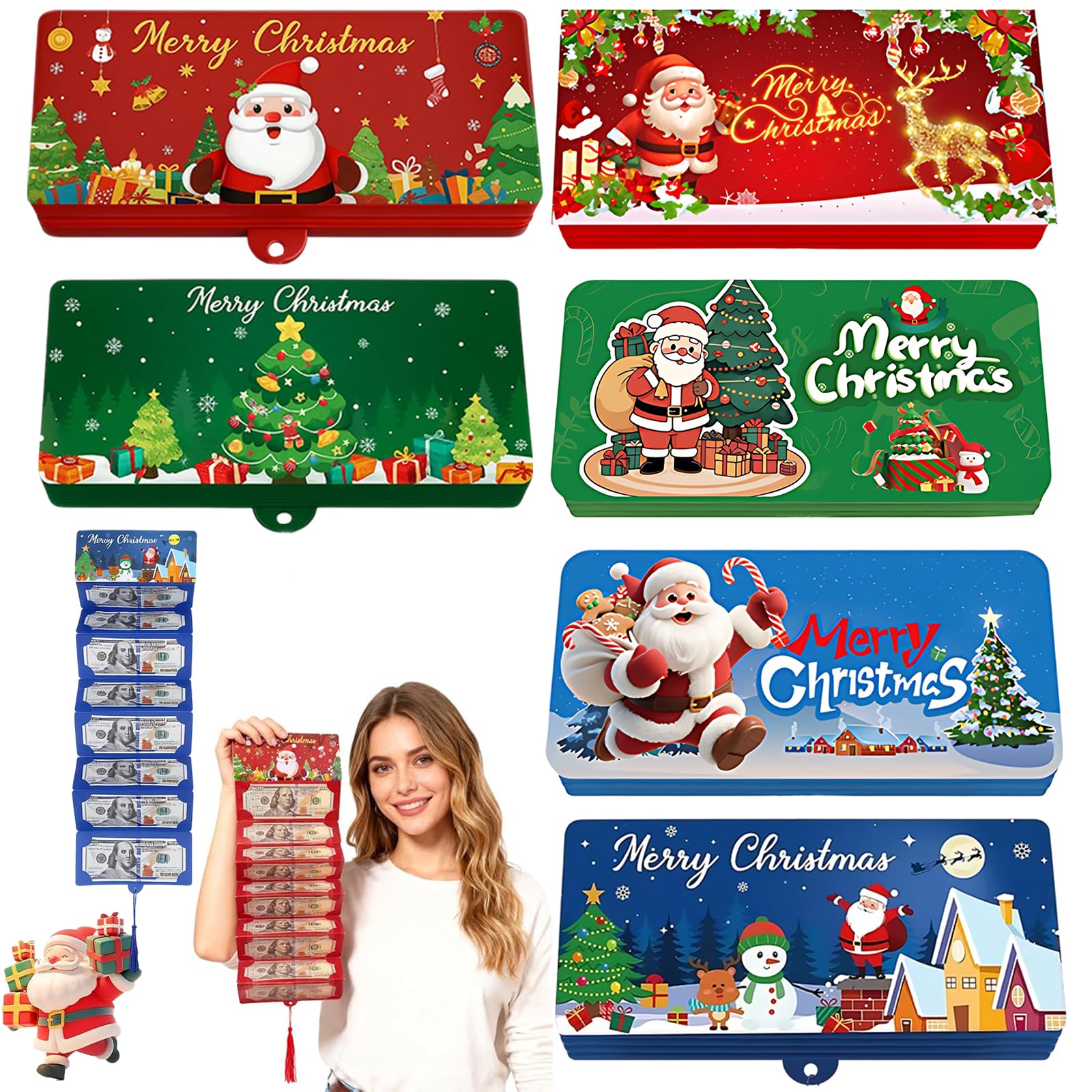 6 Stück Weihnachten Geldgeschenk Verpackung, Weihnachtskarte Geldgeschenk mit Umschlag für Kleine Weihnachtsgeschenke für Kollegen, Weihnachtsgeschenkumschlag mit Quasten