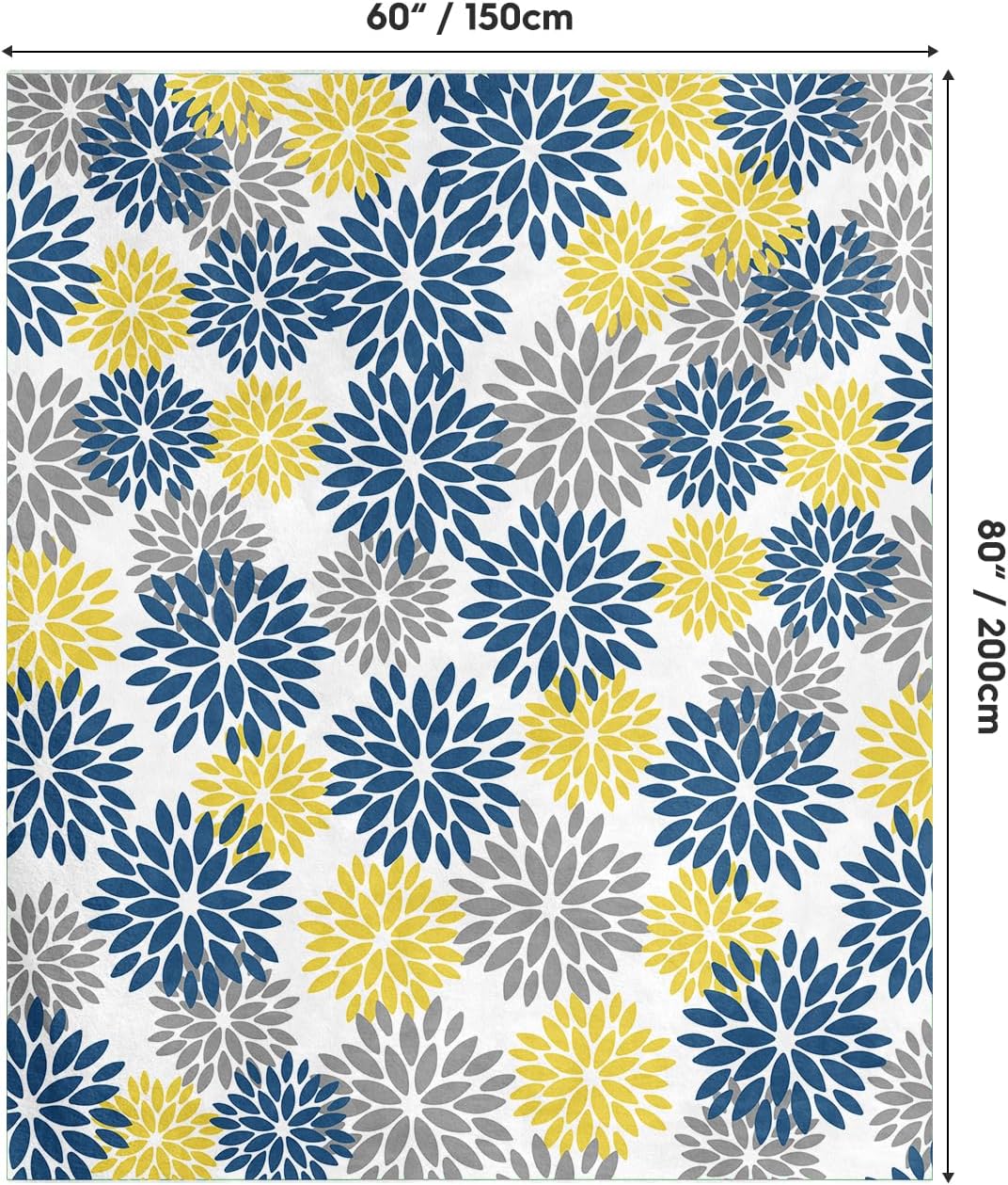 Horaldaily Blue Yellow Grey Dahlia Pinnata Flannel Blanket Throw, Spring Summer Floral Soft Fuzzy Plush Cozy Fleece Blanket for Couch Sofa Bed Lounging, Ideal Gifts for Kids Adults Self, 60x80
